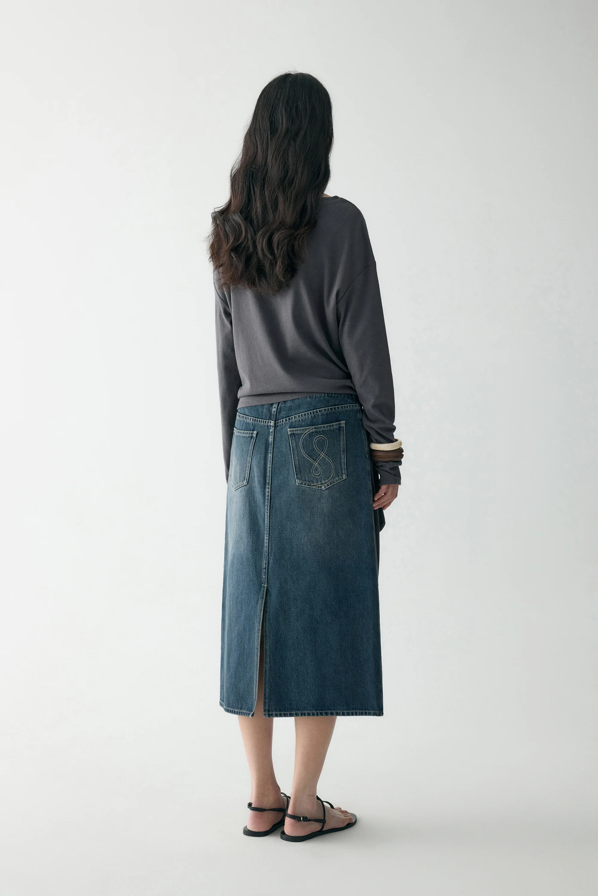 Cotton Denim Midi Skirt - Image 5
