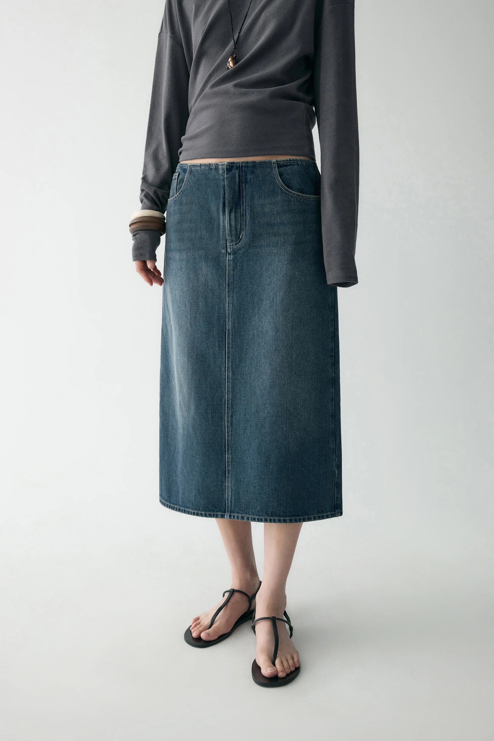 Cotton Denim Midi Skirt - Image 6