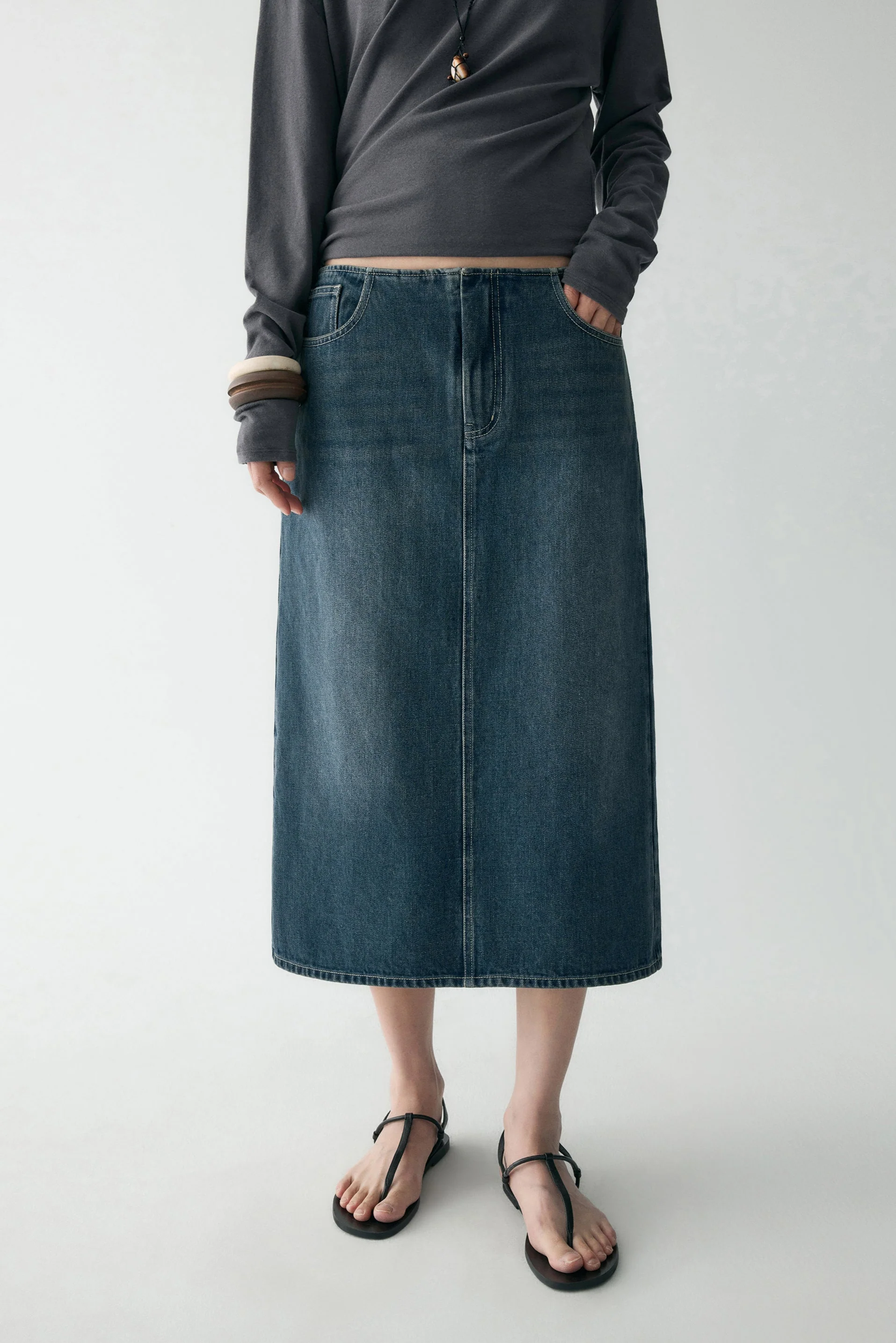 Cotton Denim Midi Skirt - Image 7