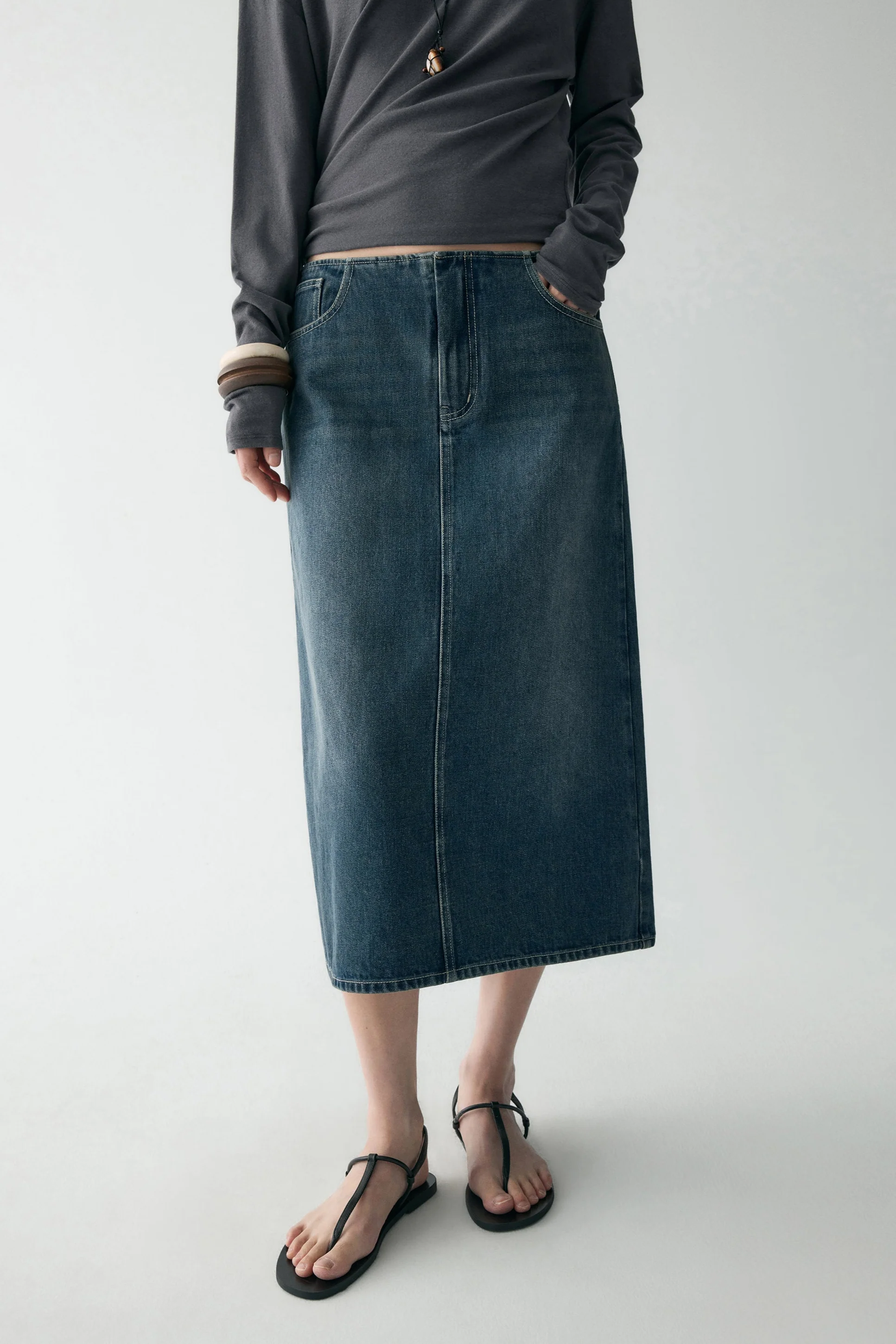 Cotton Denim Midi Skirt - Image 8