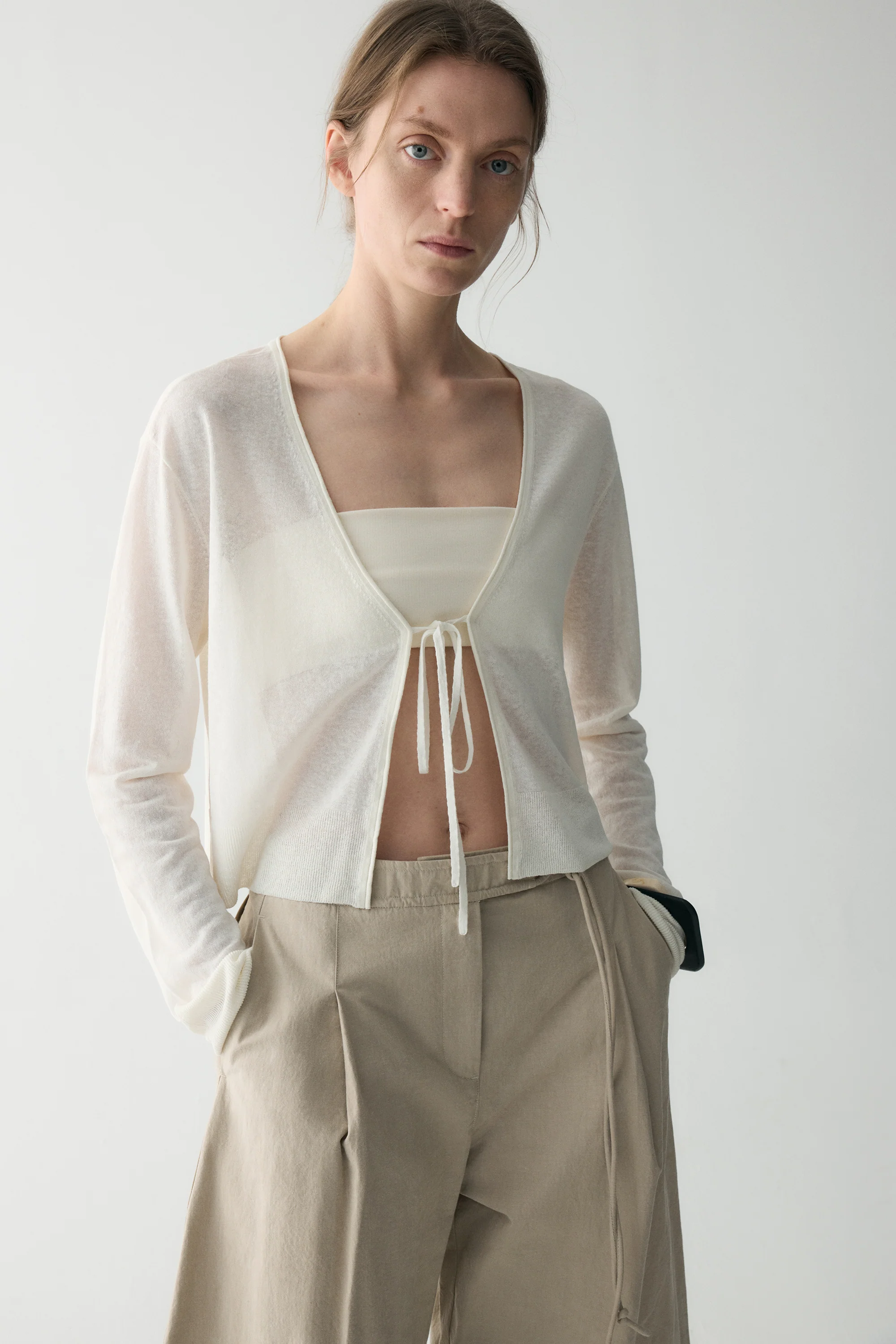 Tie-front Linen Cardigan - Image 6
