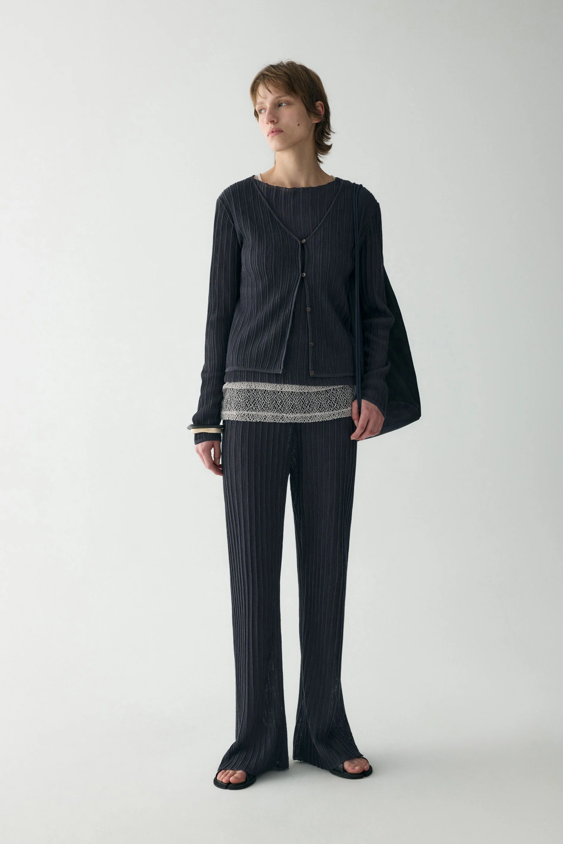 Textured Knitted V-neck Cardigan - Image 18
