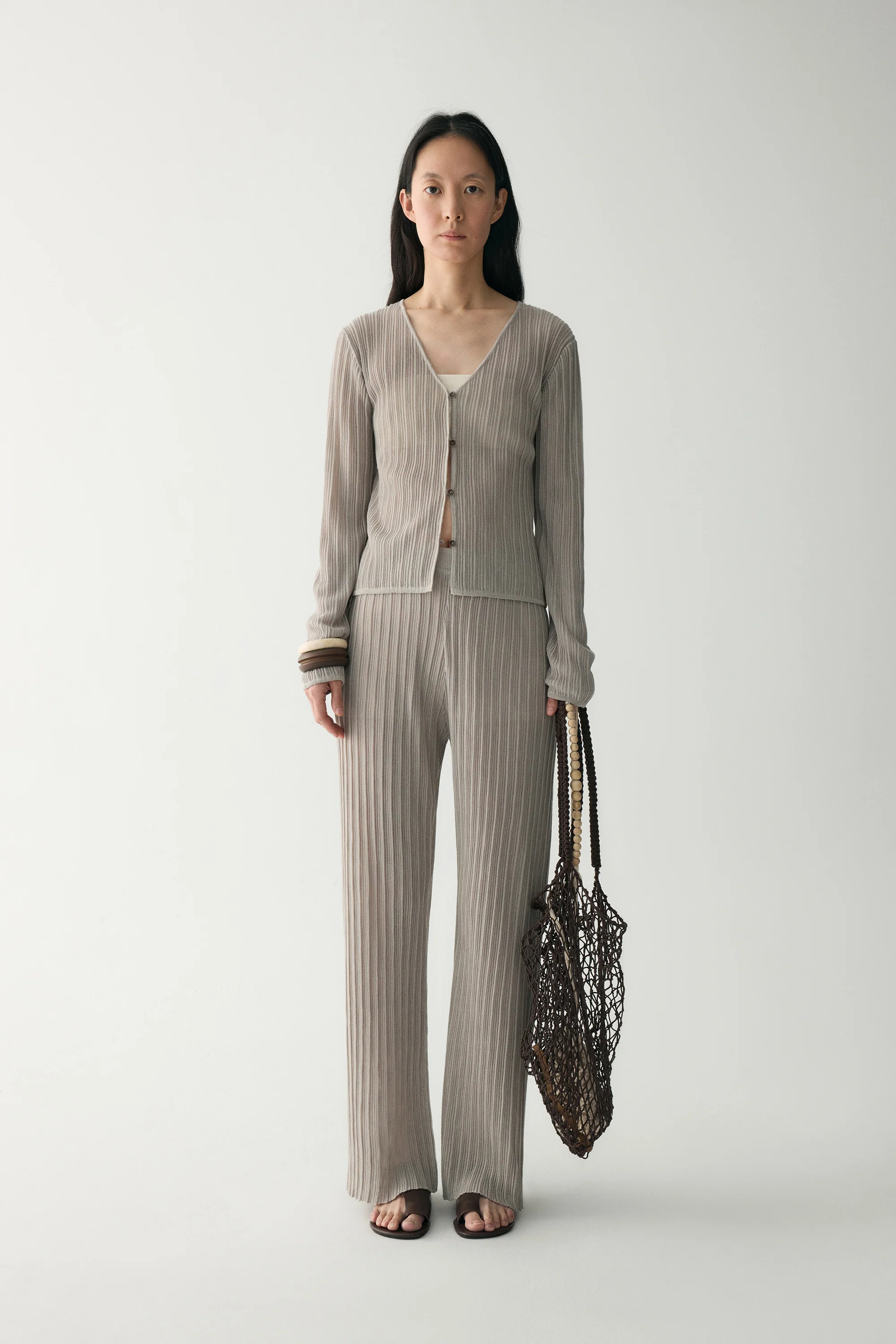 Textured Knitted V-neck Cardigan - Image 3
