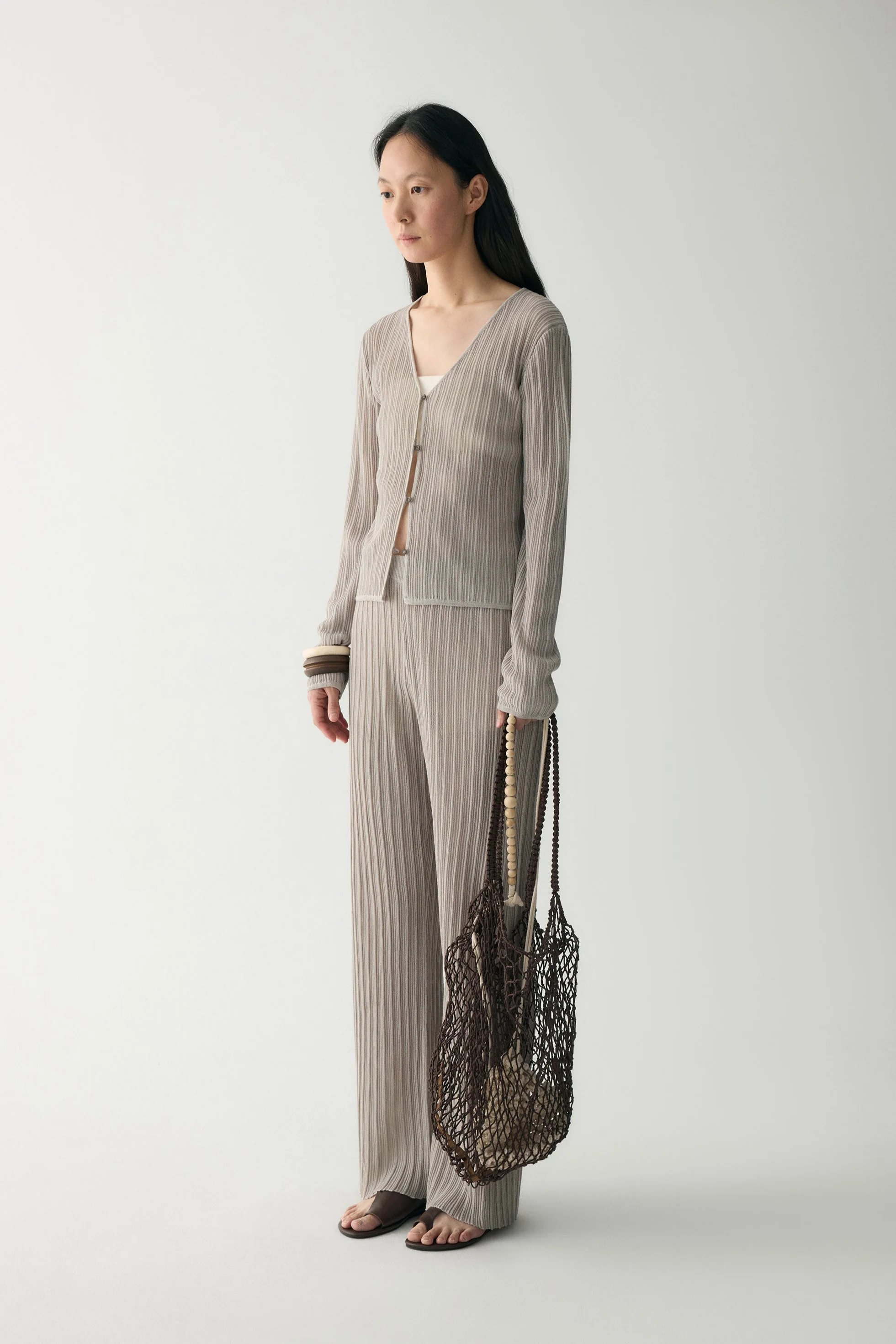 Textured Knitted V-neck Cardigan - Image 4