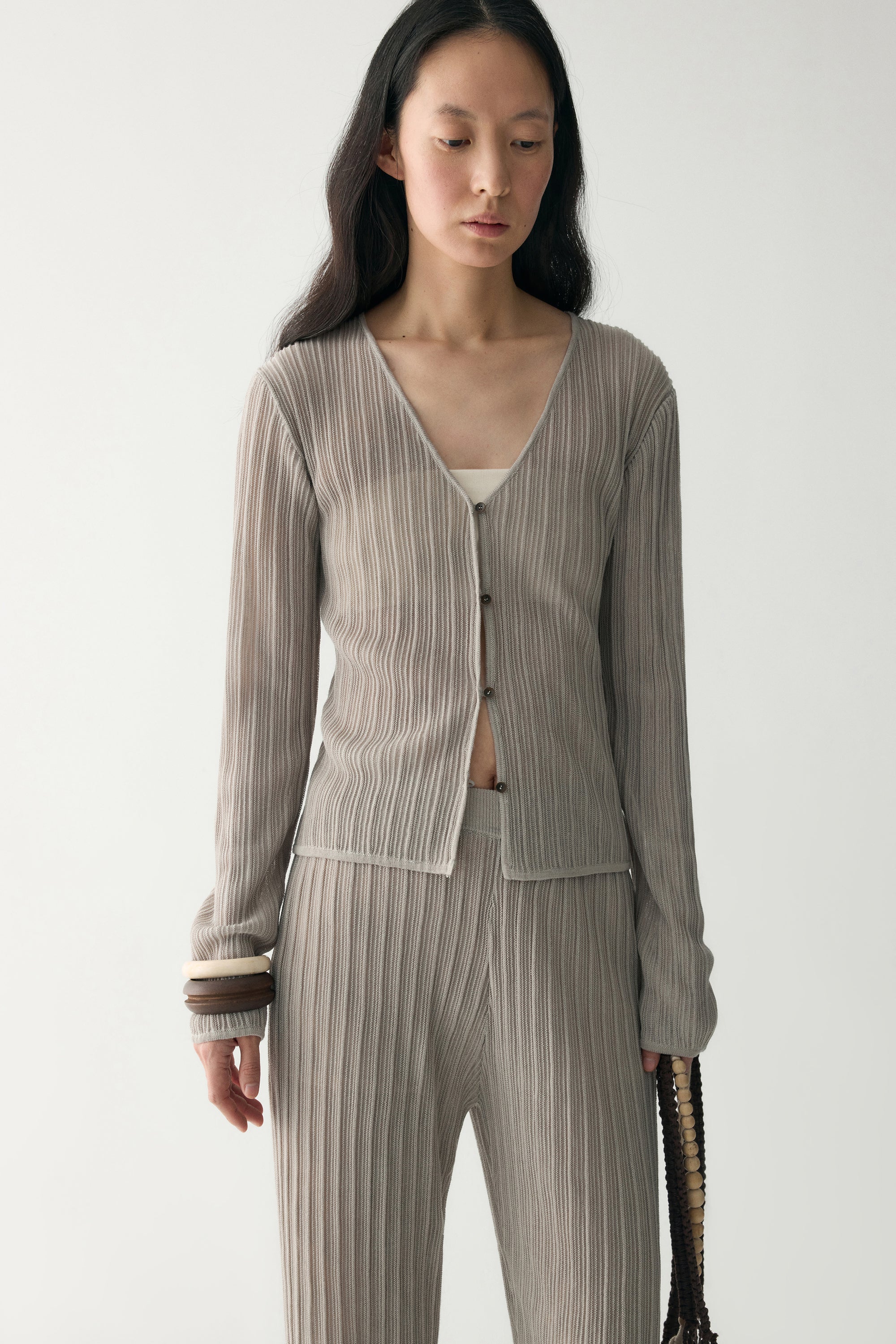 Textured Knitted V-neck Cardigan - Image 6