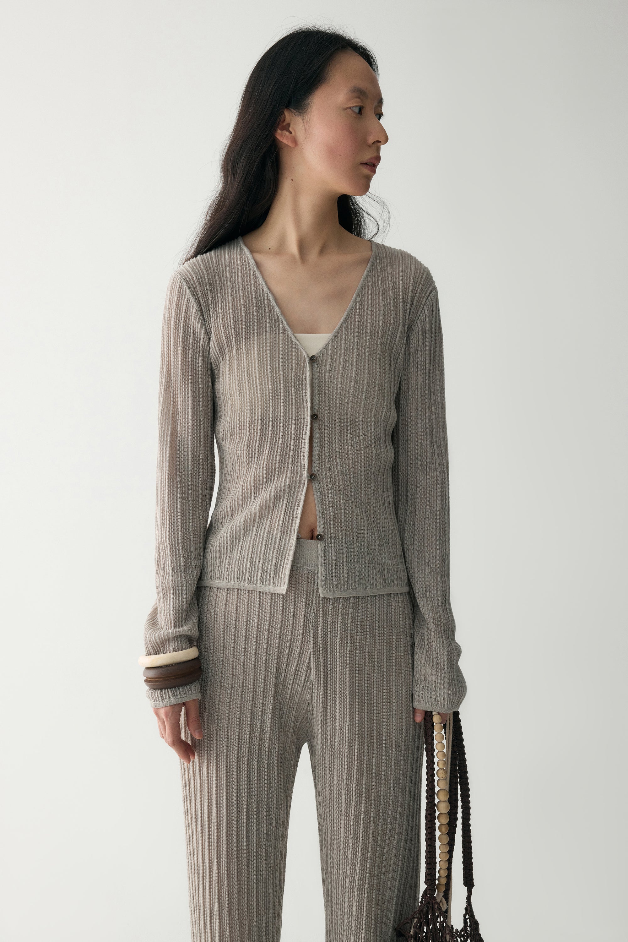 Textured Knitted V-neck Cardigan - Image 7