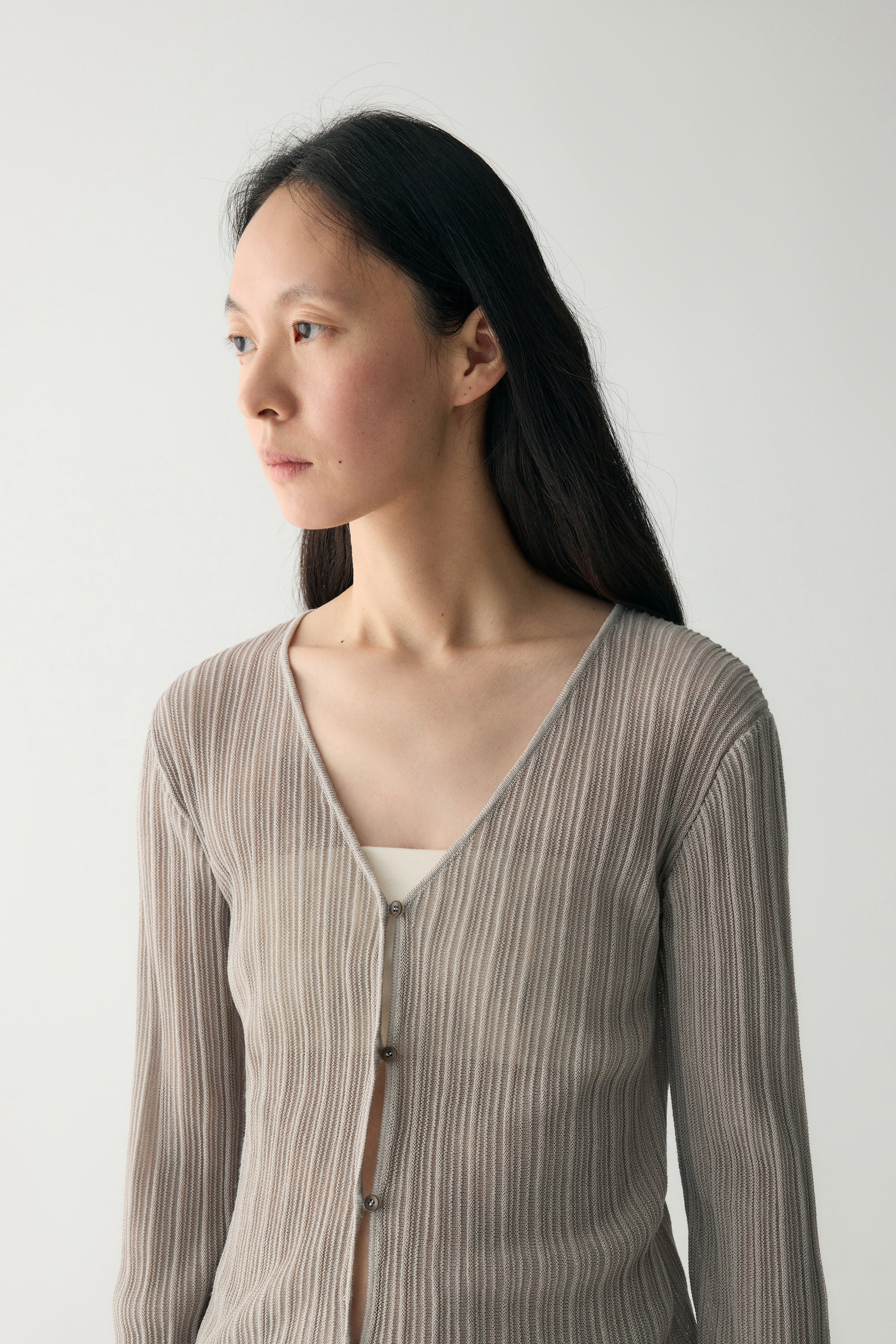 Textured Knitted V-neck Cardigan - Image 9