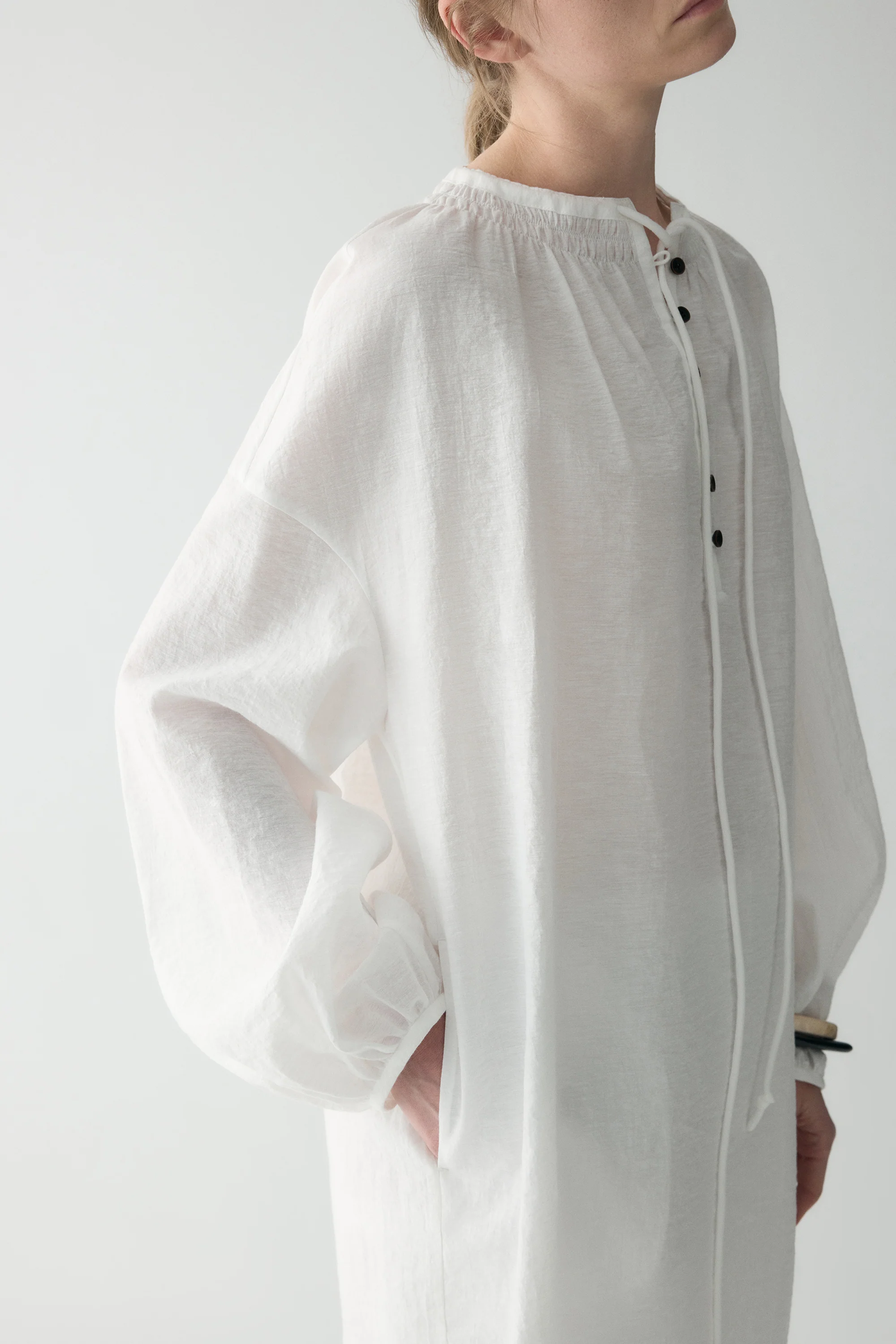 Long-sleeveed Tie-front Dress - Image 12