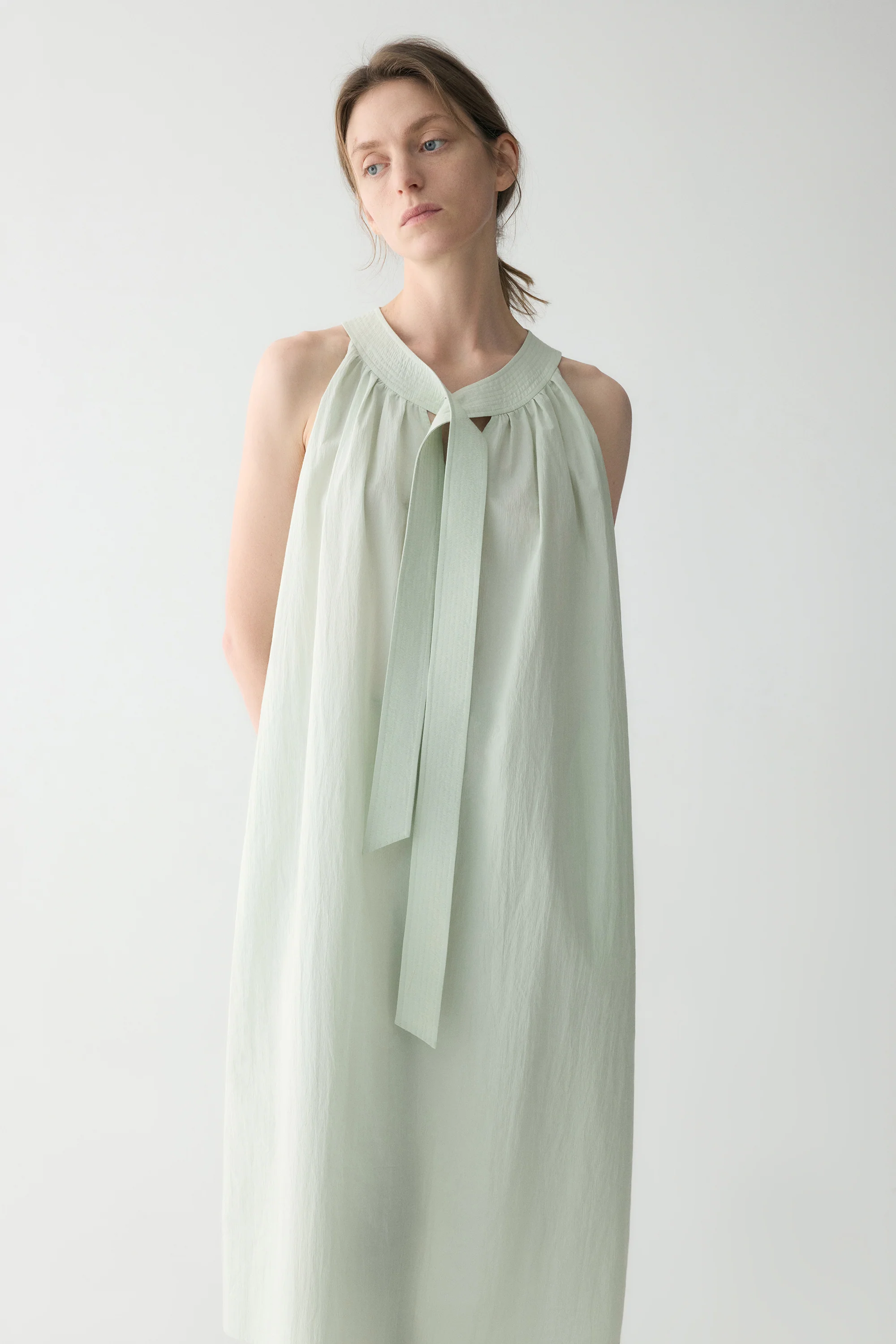 Neck-tie Cotton Dress - Image 19
