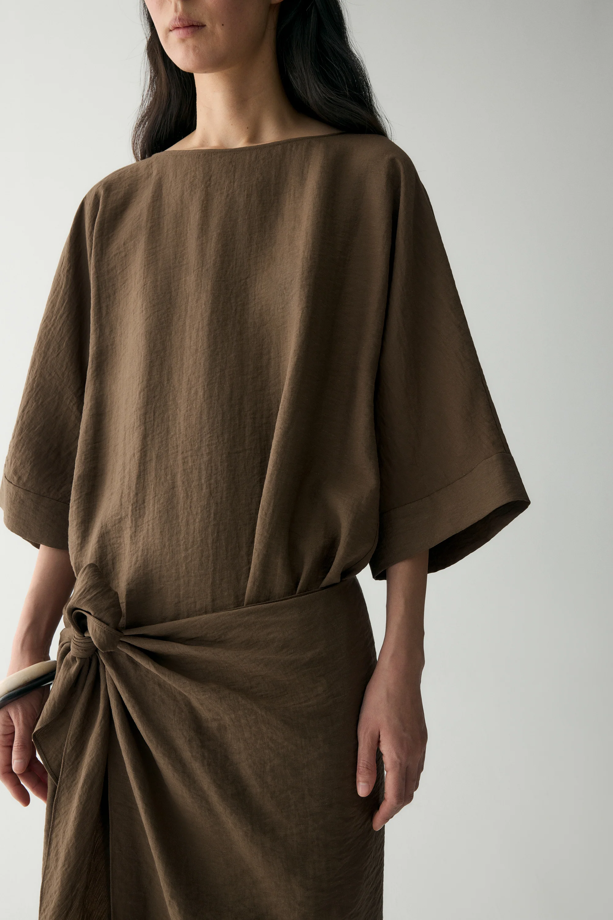 Linen Waist-knot Wrap Dress - Image 11