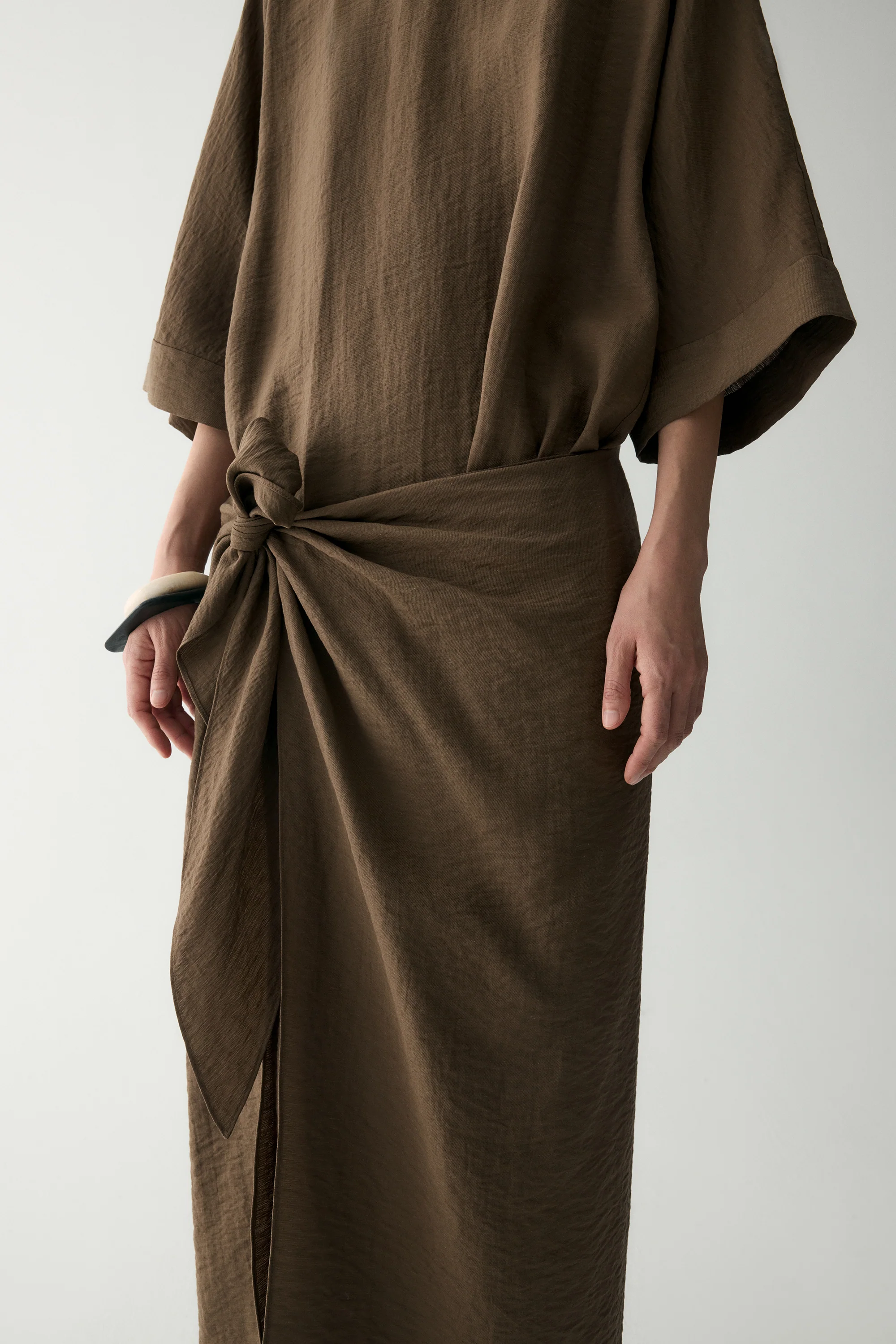 Linen Waist-knot Wrap Dress - Image 12