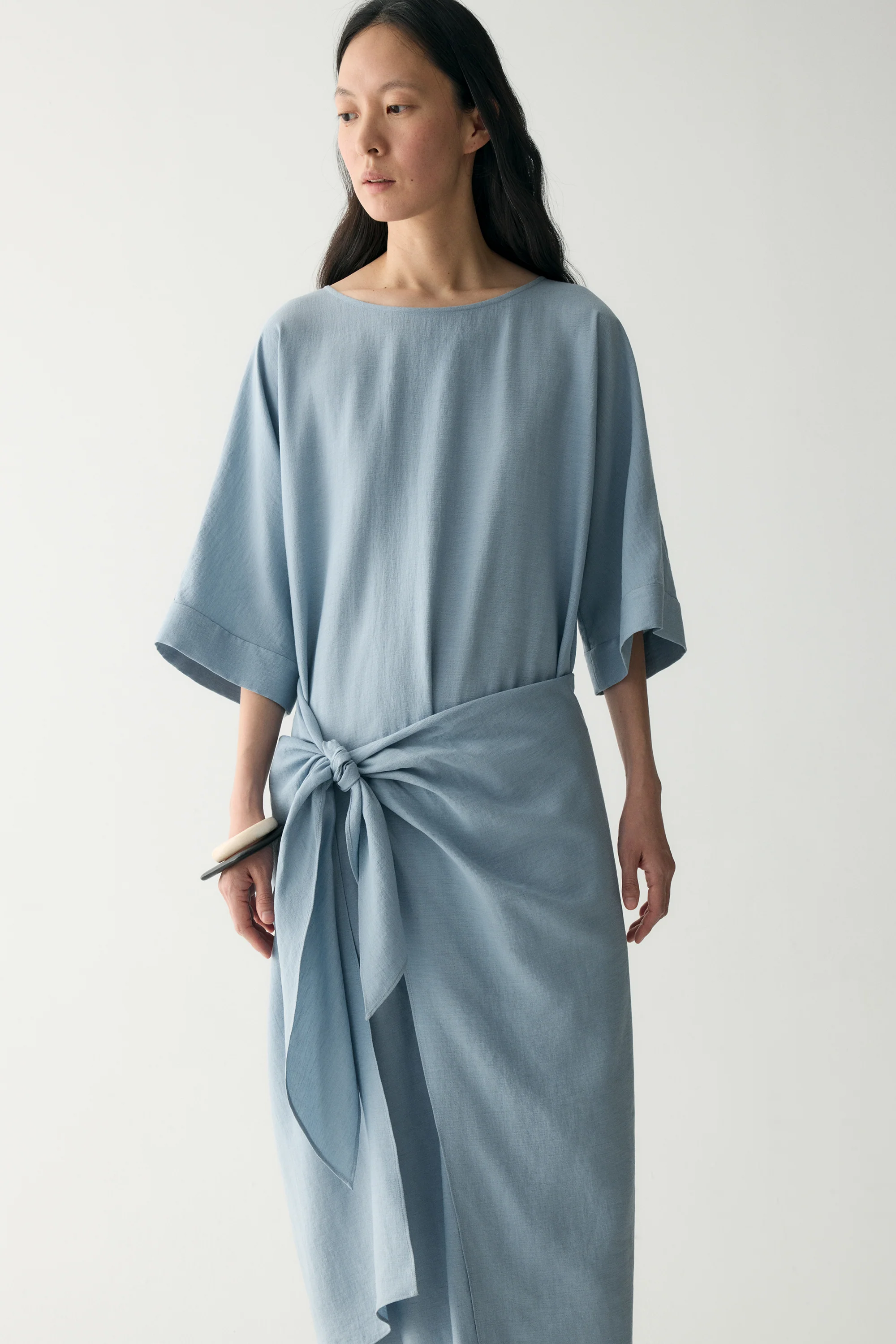 Linen Waist-knot Wrap Dress - Image 21