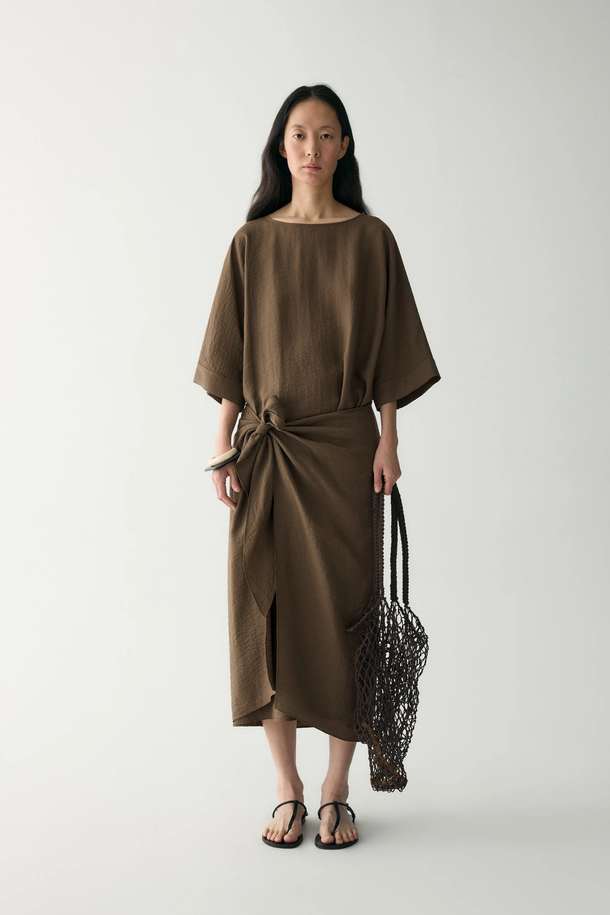 Linen Waist-knot Wrap Dress - Image 3