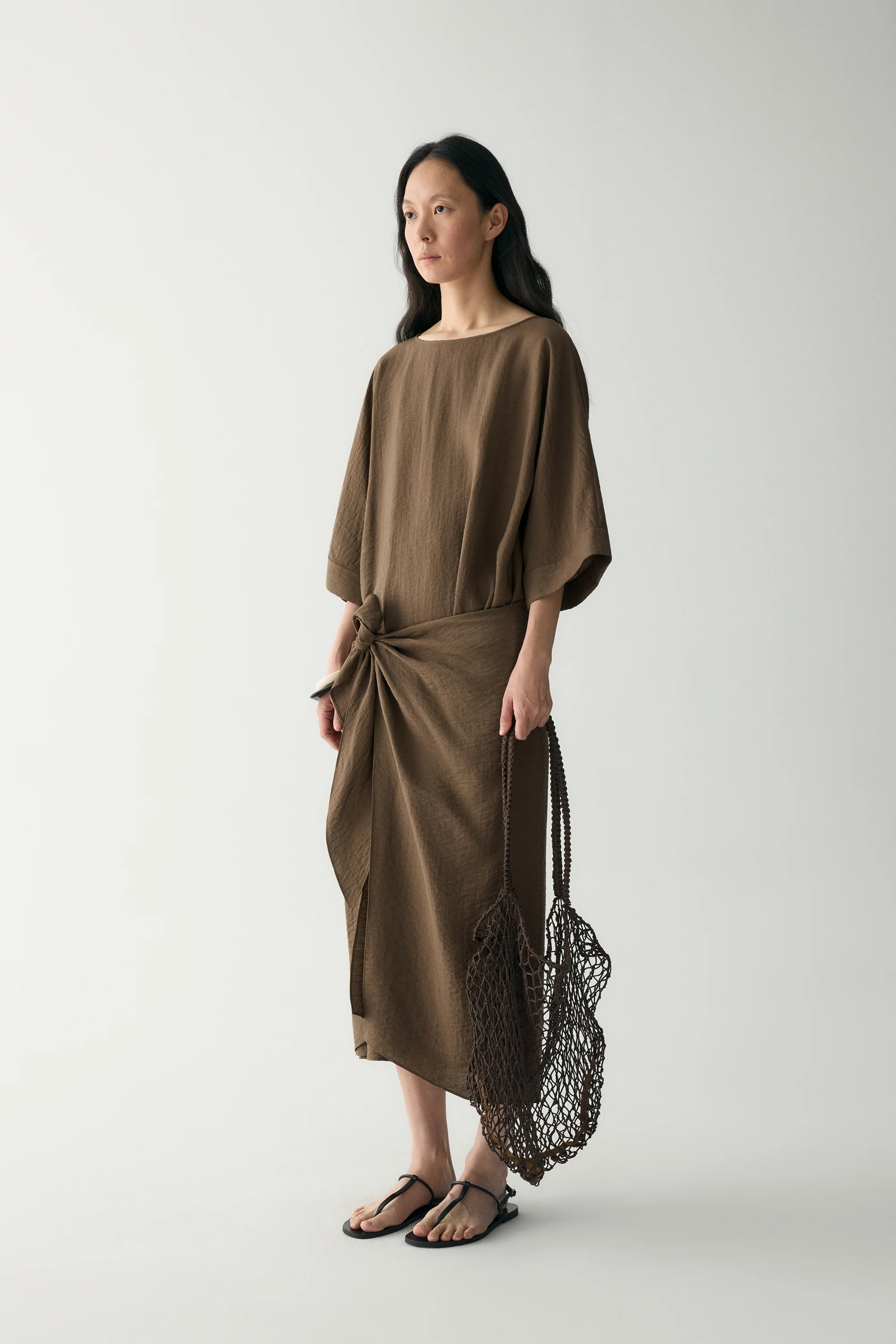 Linen Waist-knot Wrap Dress - Image 4