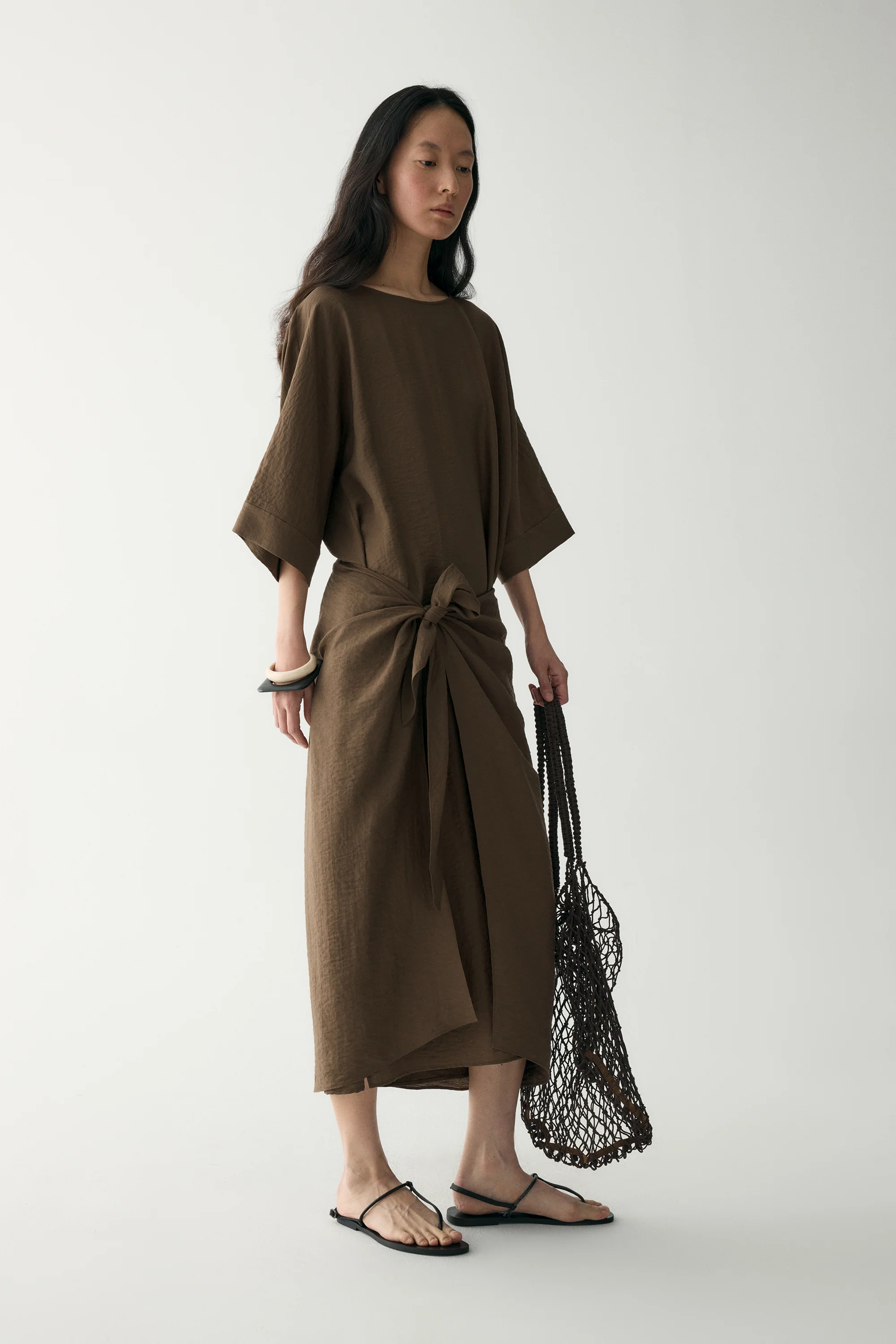 Linen Waist-knot Wrap Dress - Image 5