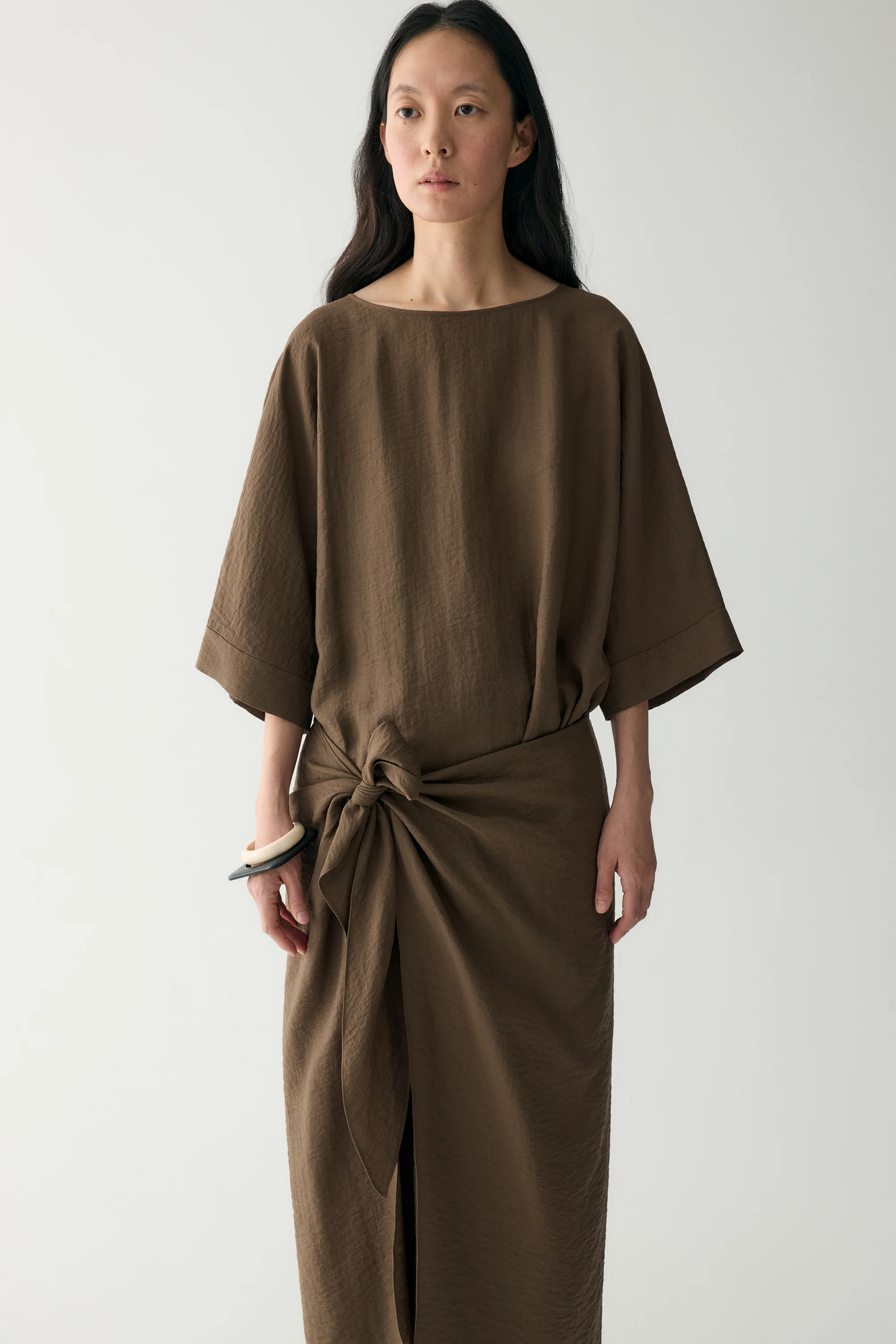 Linen Waist-knot Wrap Dress - Image 6