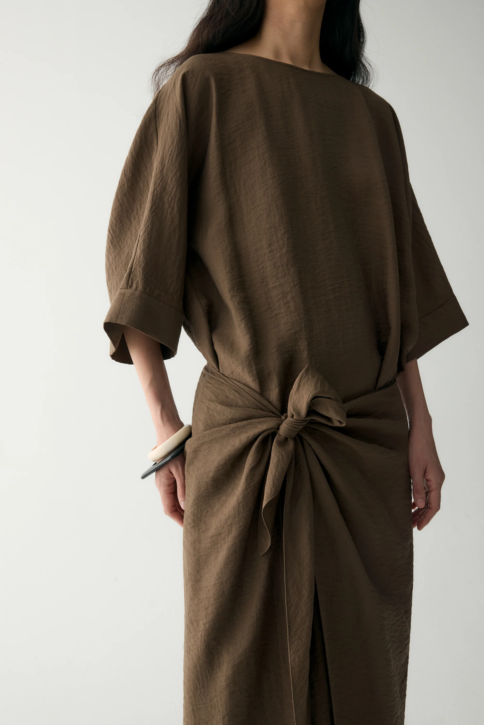Linen Waist-knot Wrap Dress - Image 9