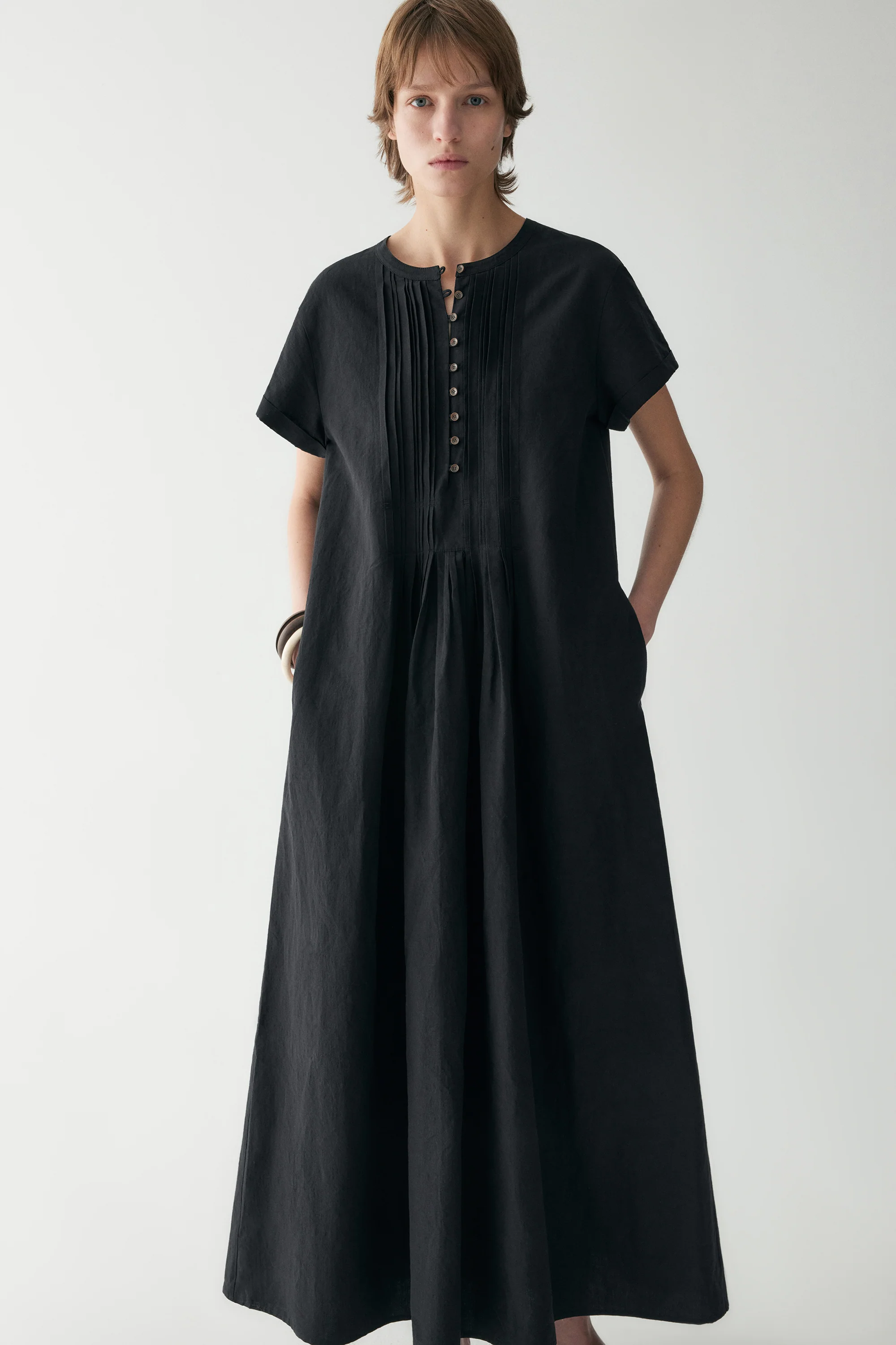 Cotton-linen Pleated Dress - Image 18