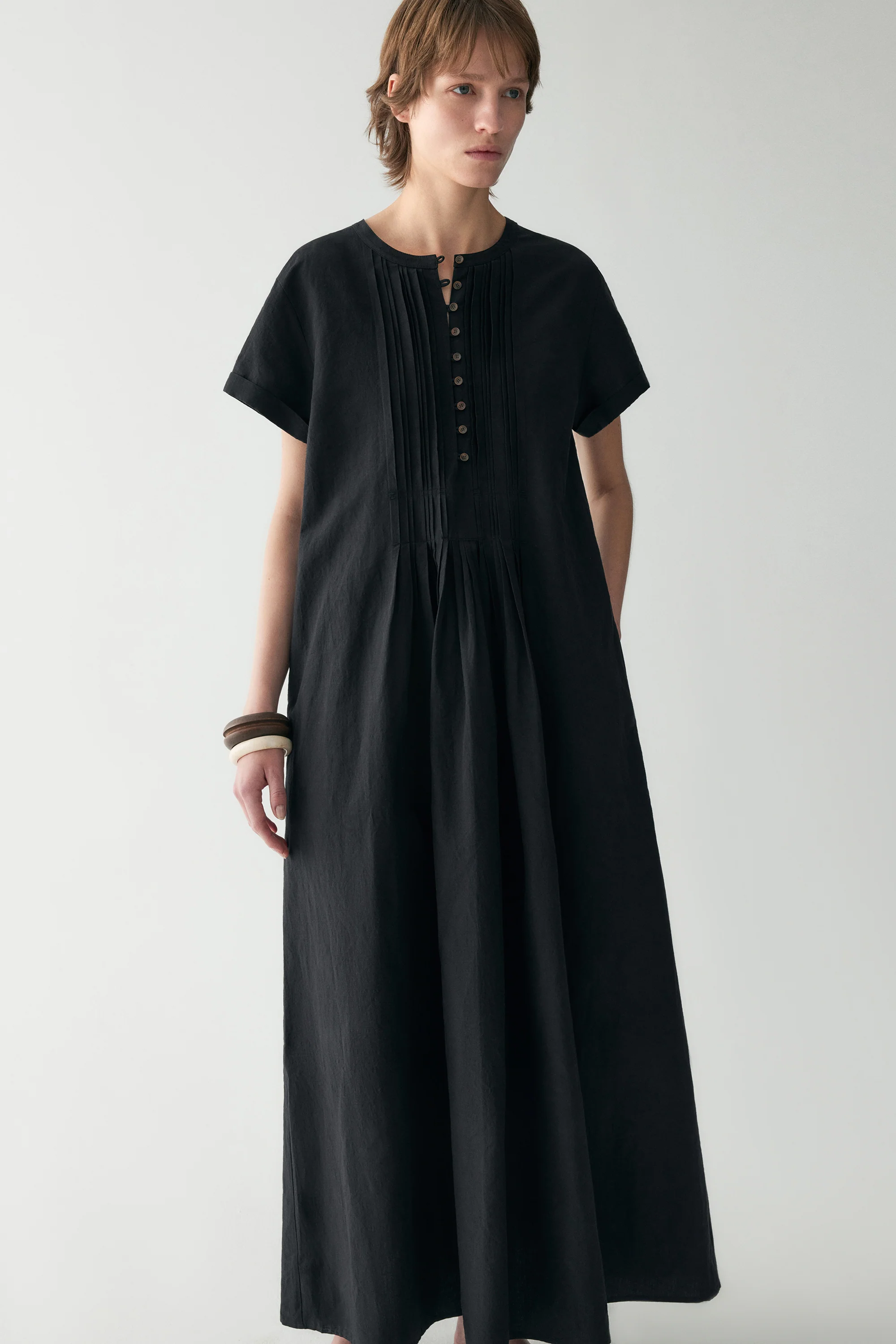 Cotton-linen Pleated Dress - Image 19