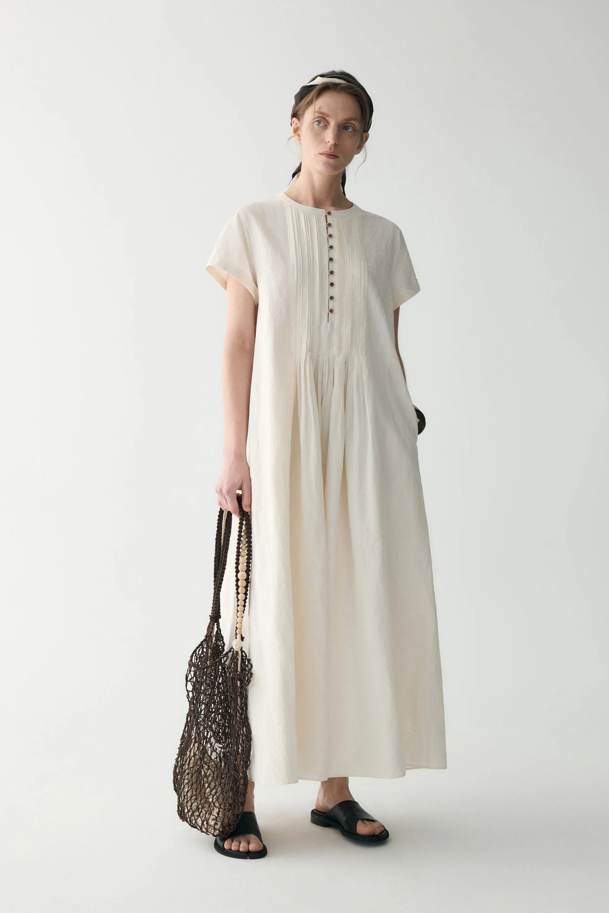 Cotton-linen Pleated Dress - Image 3