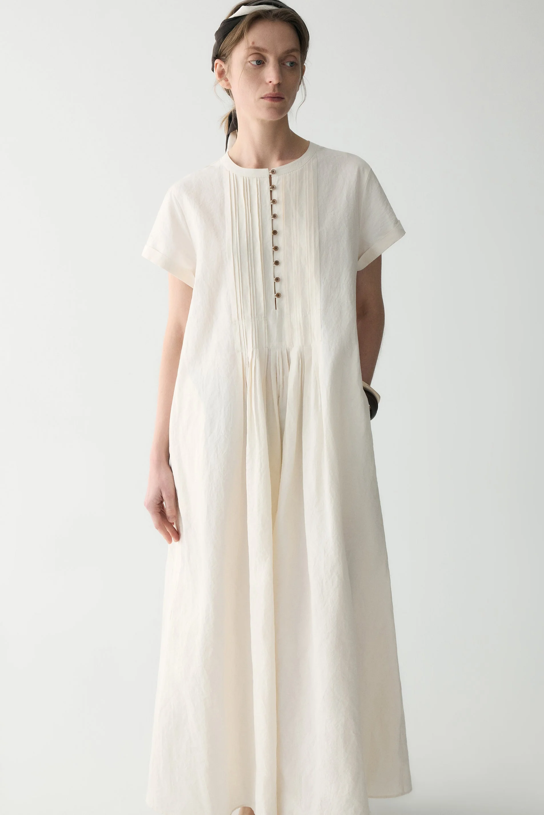 Cotton-linen Pleated Dress - Image 5