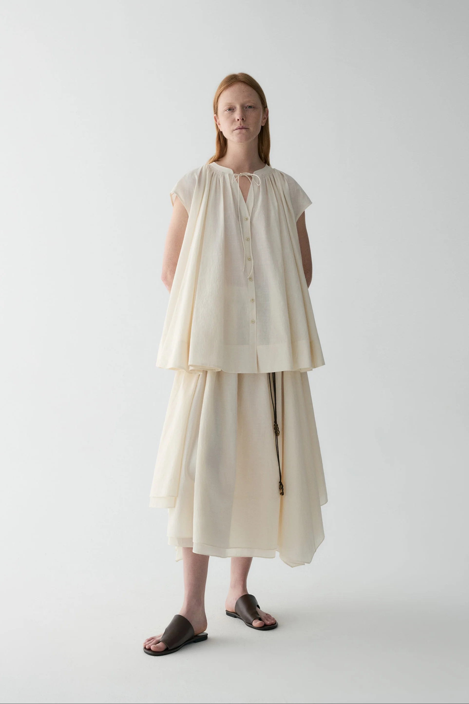 Asymmetrical Curved Cotton Skirt - Image 3