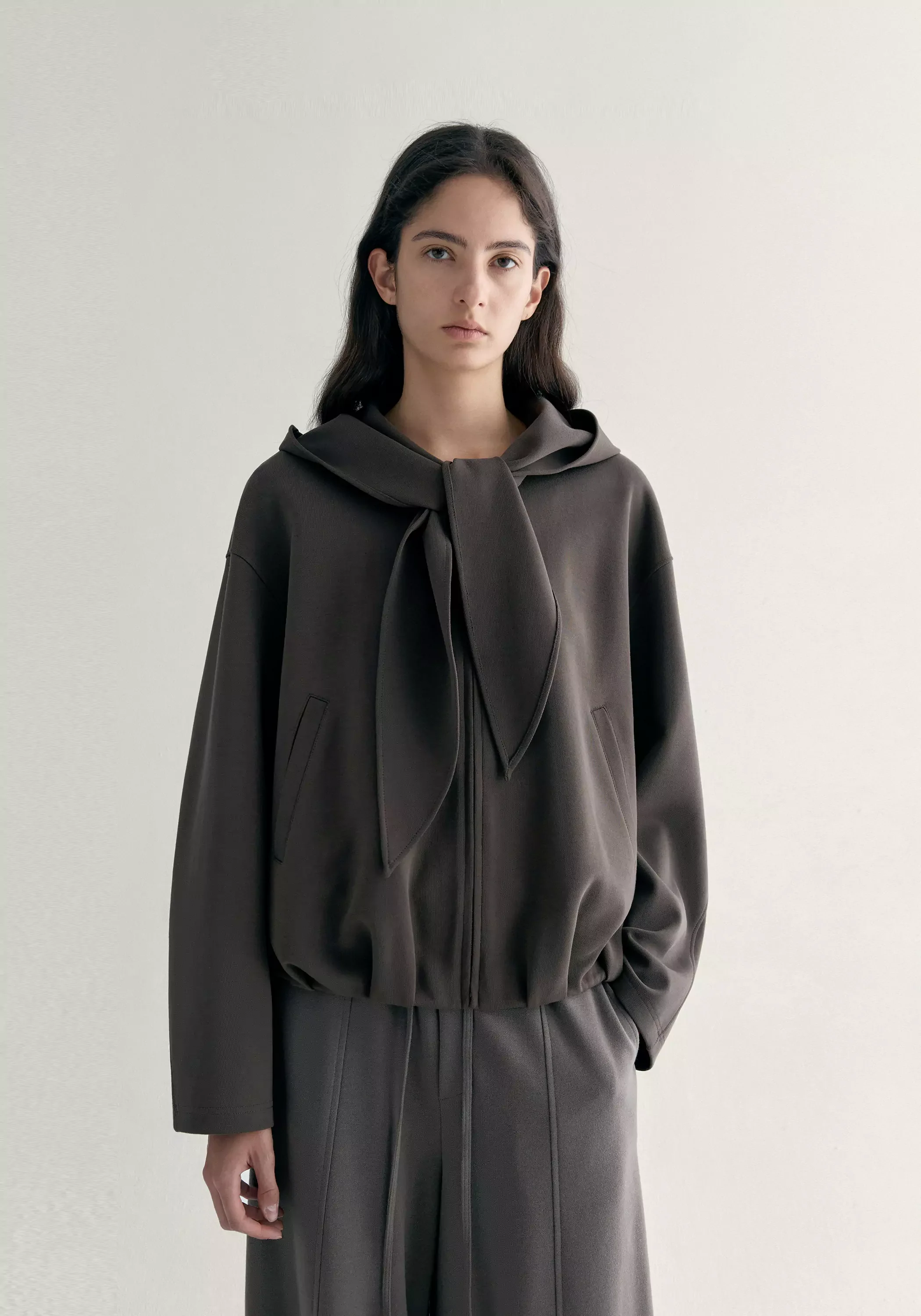Scarf-detail Hooded Sweatshirt