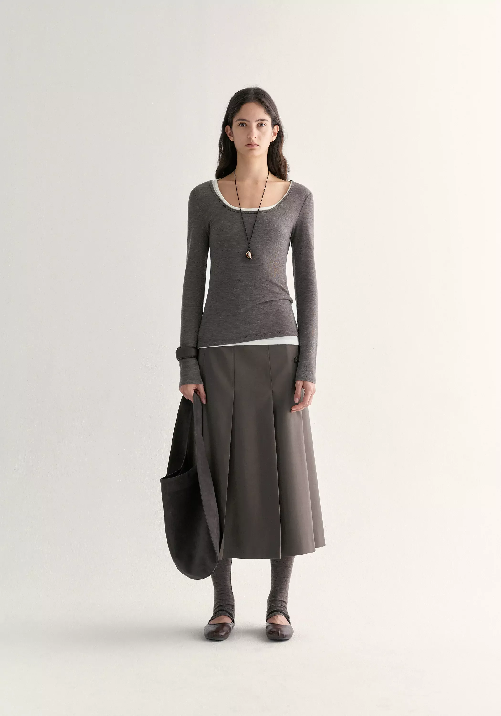 Merino Wool Ballet-neck Layering Top - Image 15