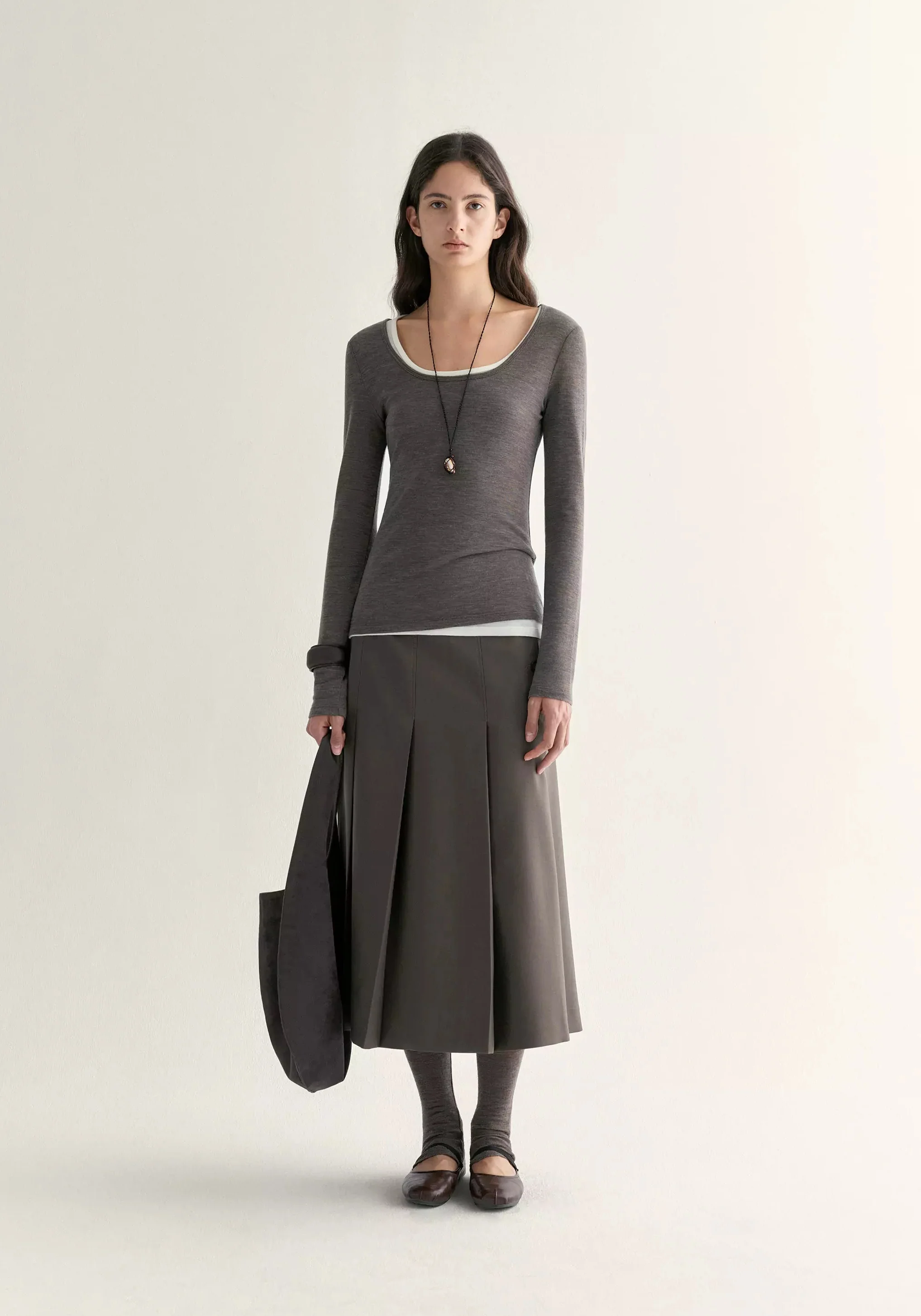Merino Wool Ballet-neck Layering Top - Image 2