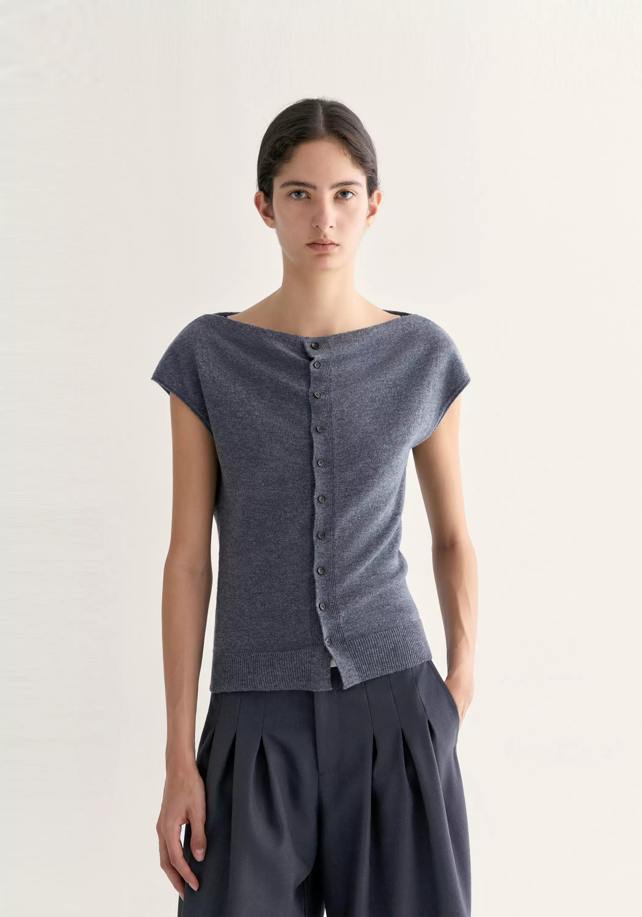 Merino Wool Cowl-neck Top