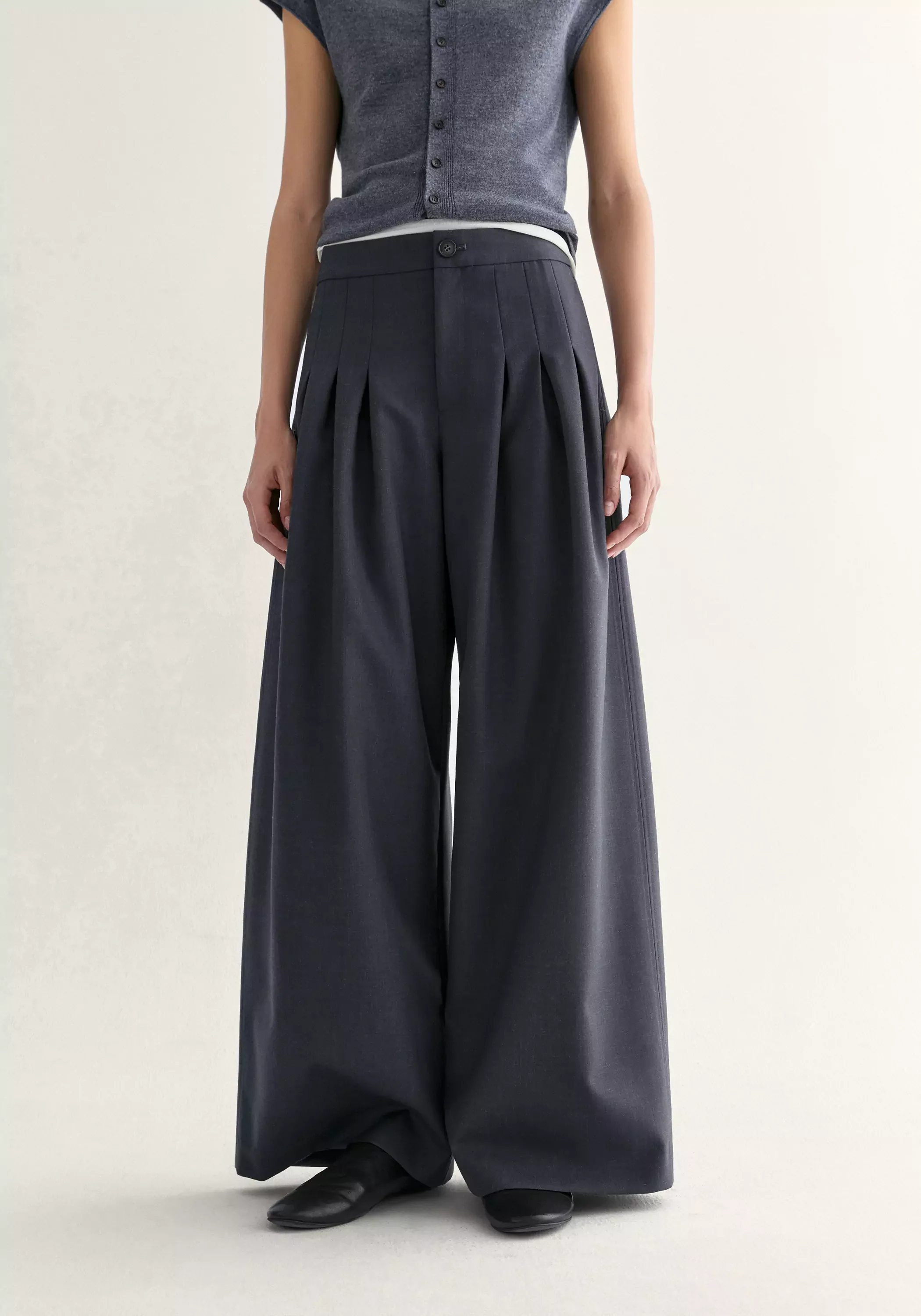 Pleated Wide-leg Wool Pants - Image 13