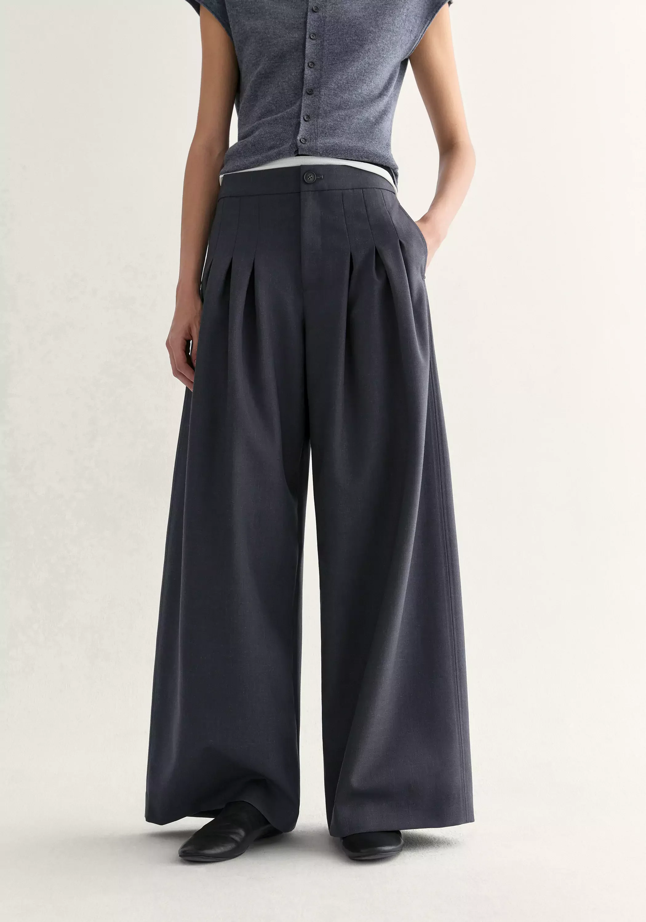 Pleated Wide-leg Wool Pants - Image 14