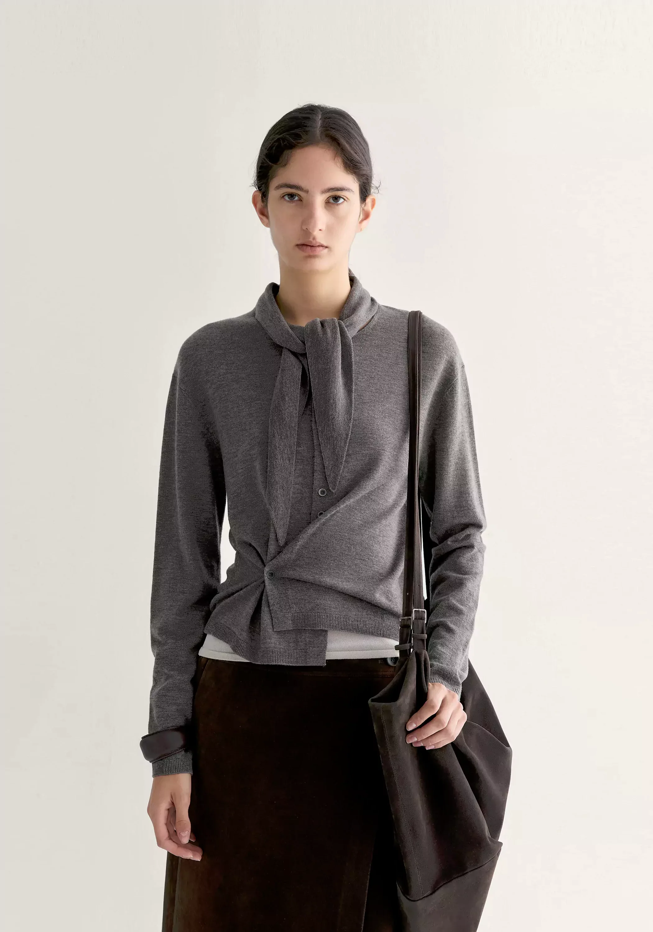 Asymmetric Merino Wool Cardigan