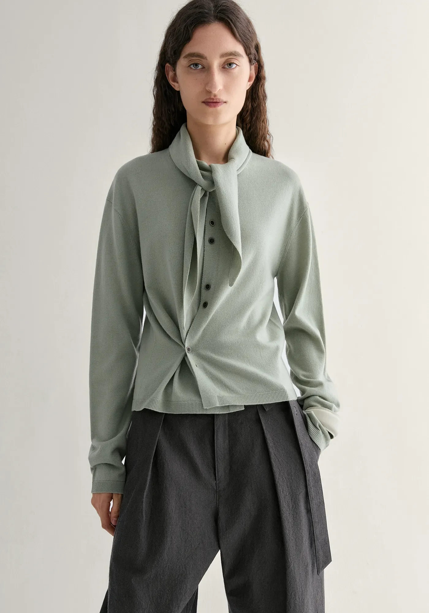 Asymmetric Merino Wool Cardigan - Image 3