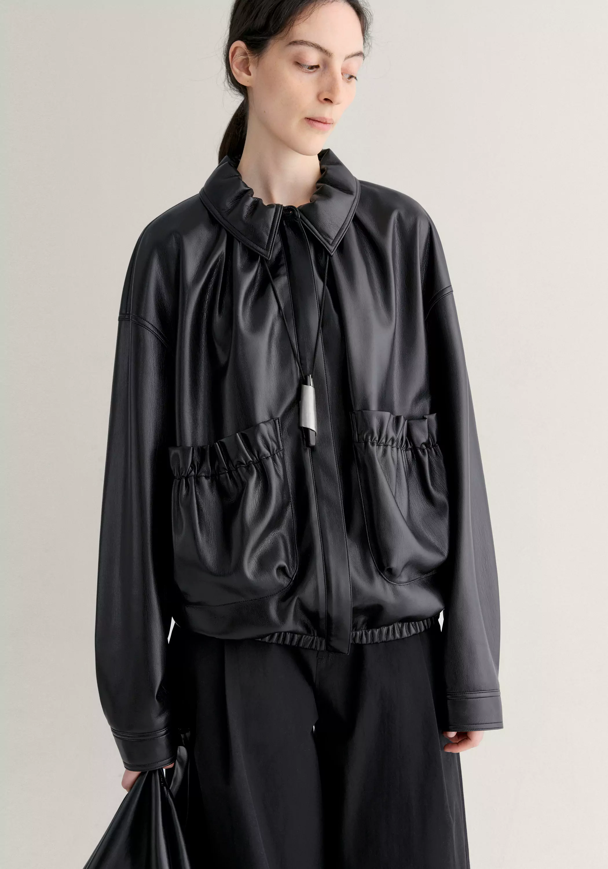 Ruched Leather Jacket - Image 11
