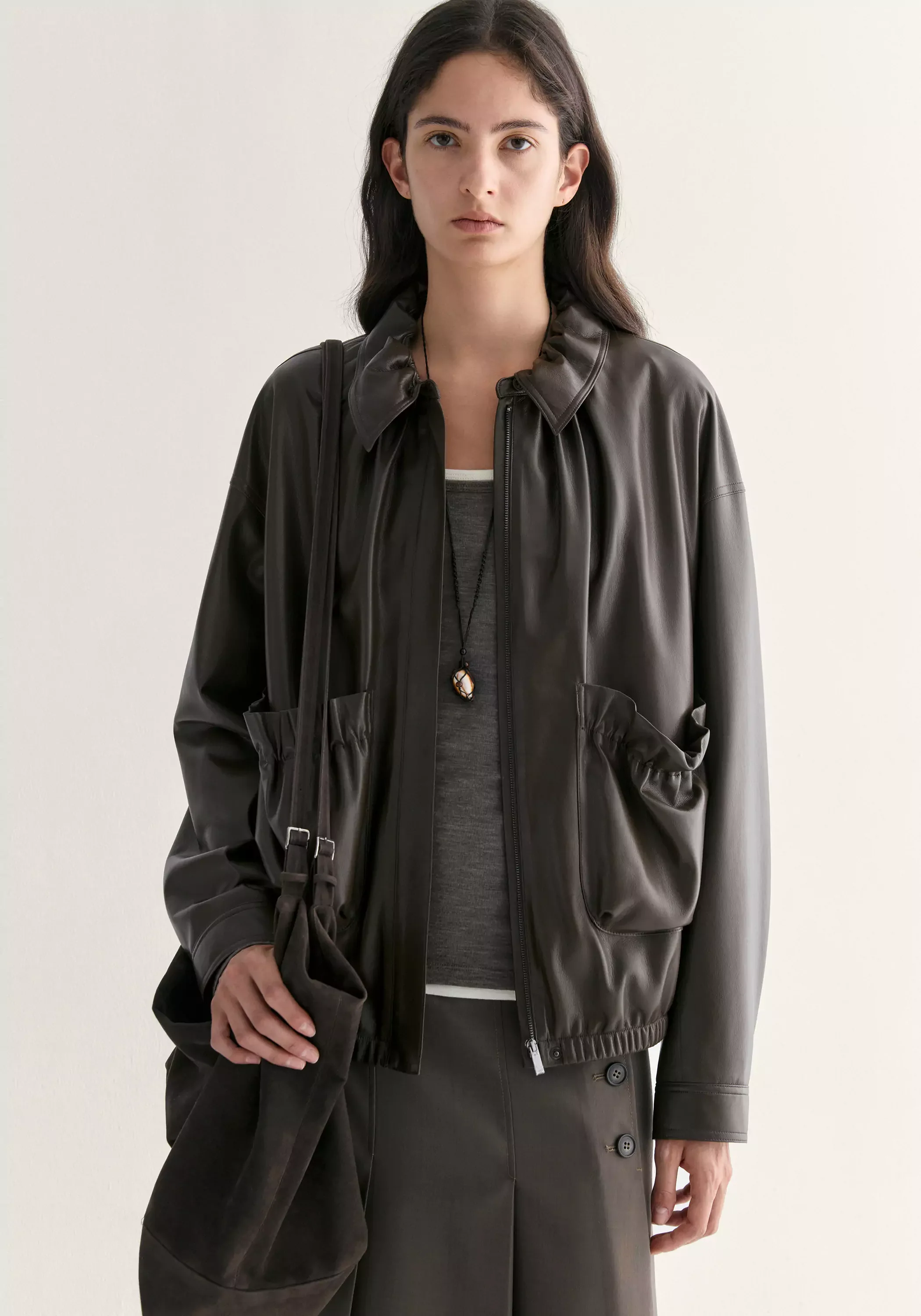 Ruched Leather Jacket - Image 5