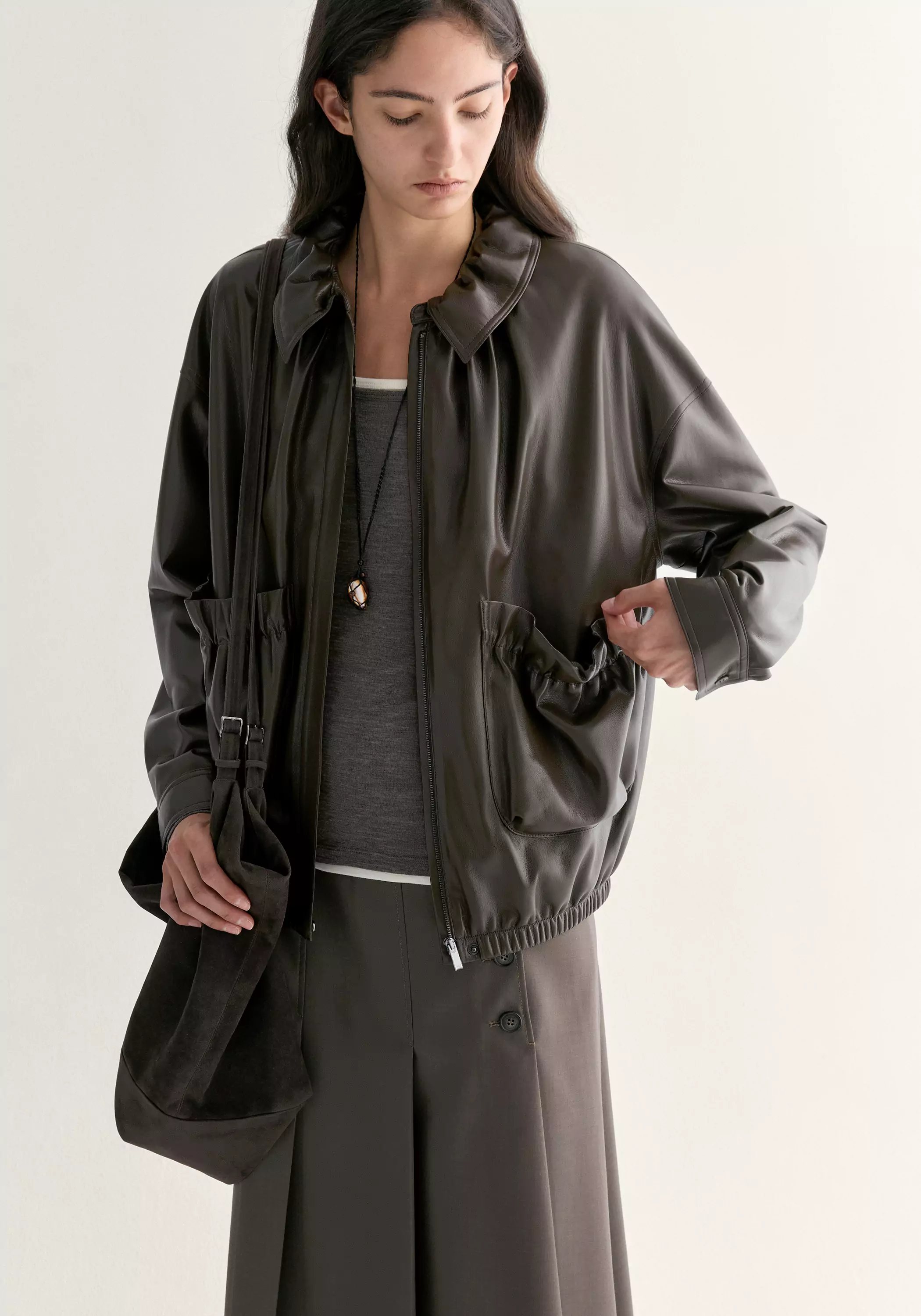 Ruched Leather Jacket - Image 6
