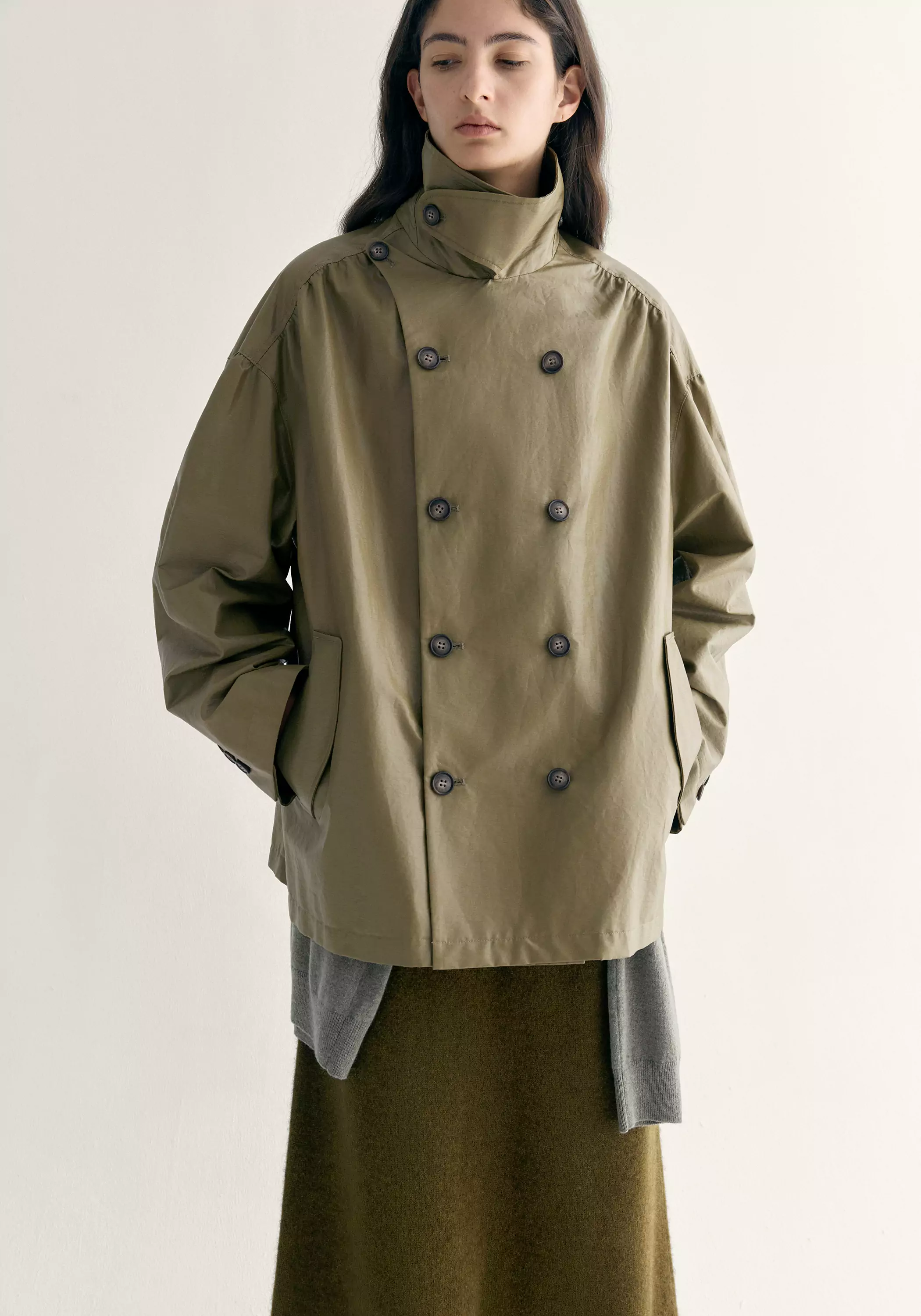 Coated Convertible-collar Short Trench - Image 13