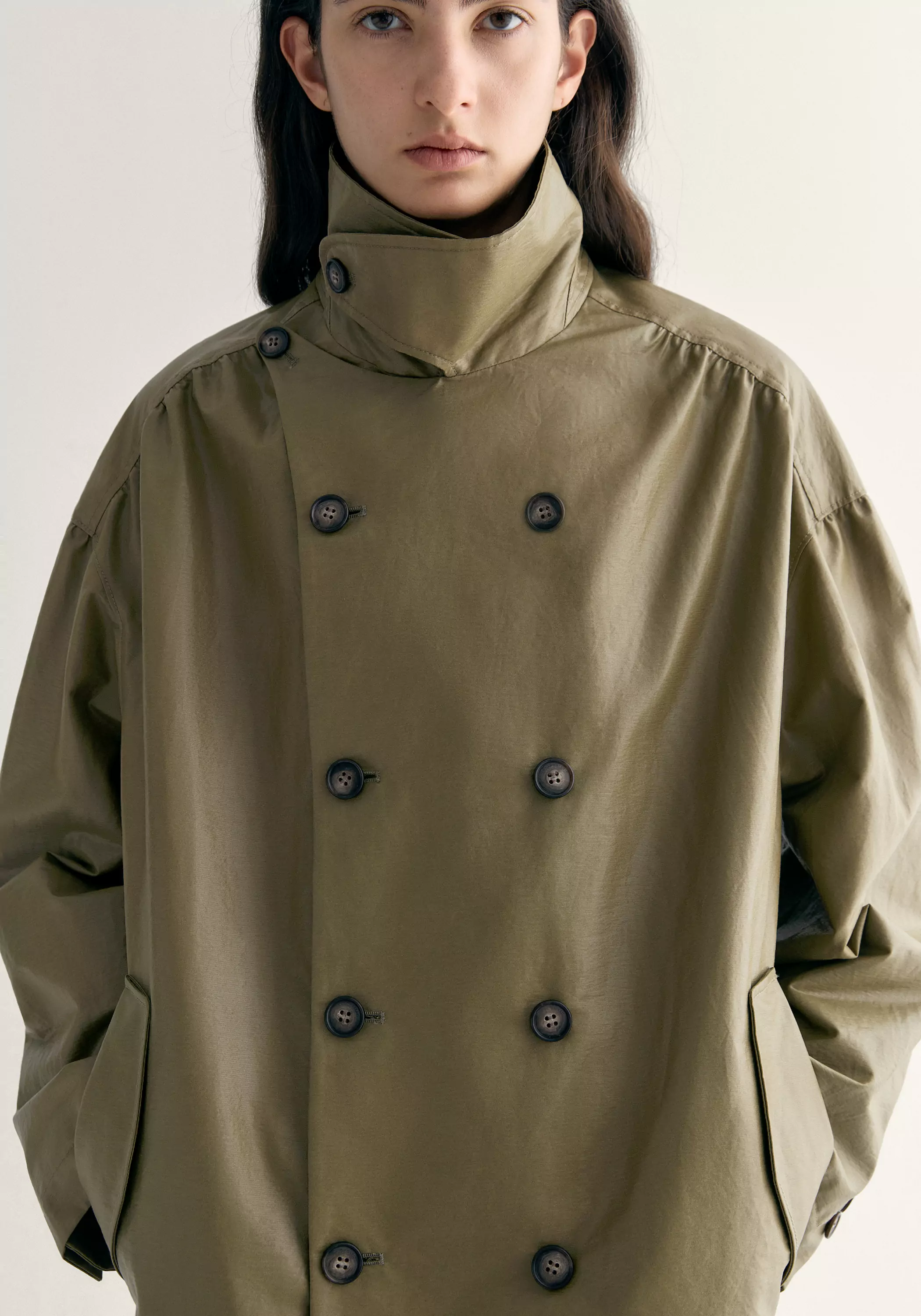 Coated Convertible-collar Short Trench - Image 16