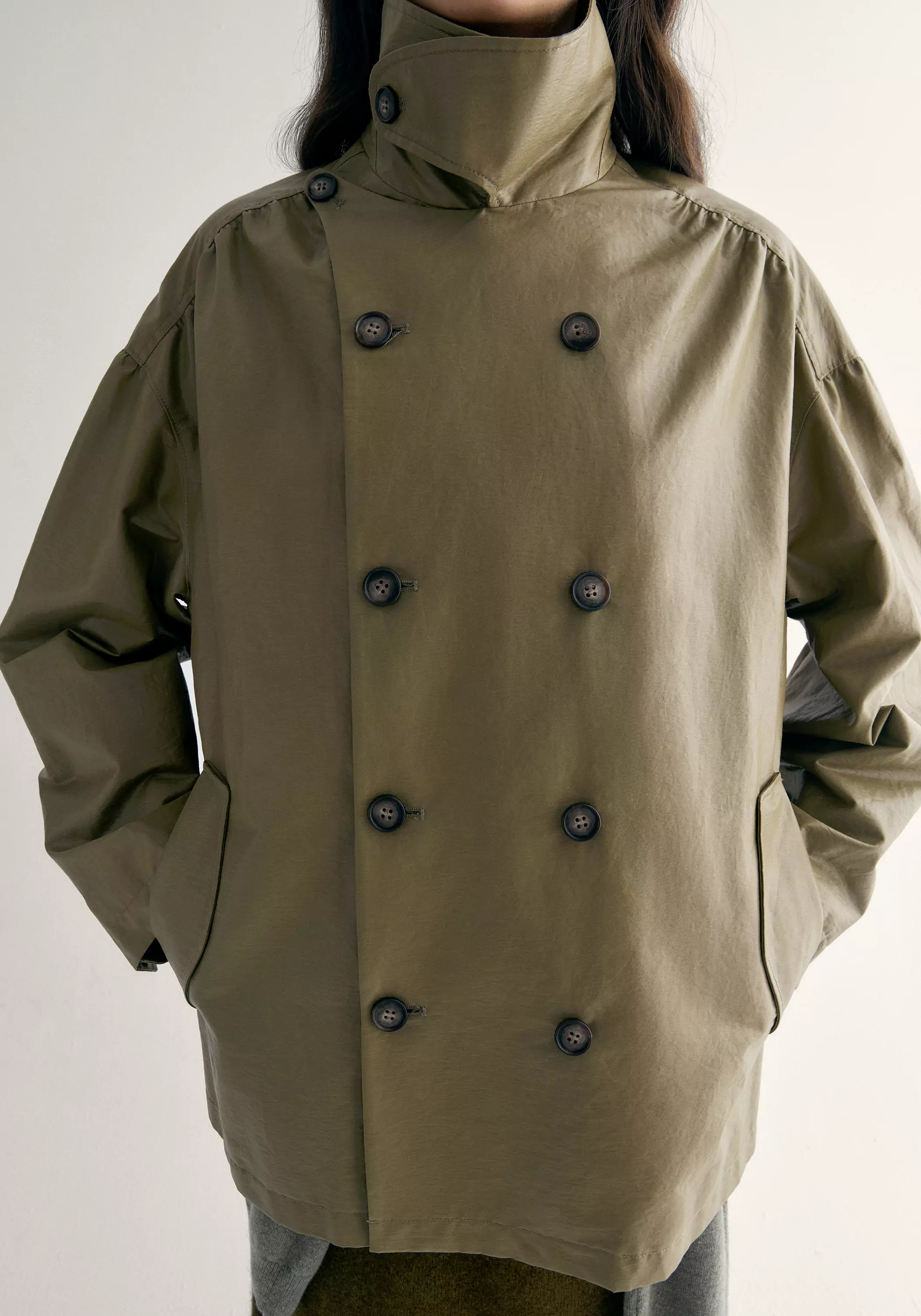 Coated Convertible-collar Short Trench - Image 17