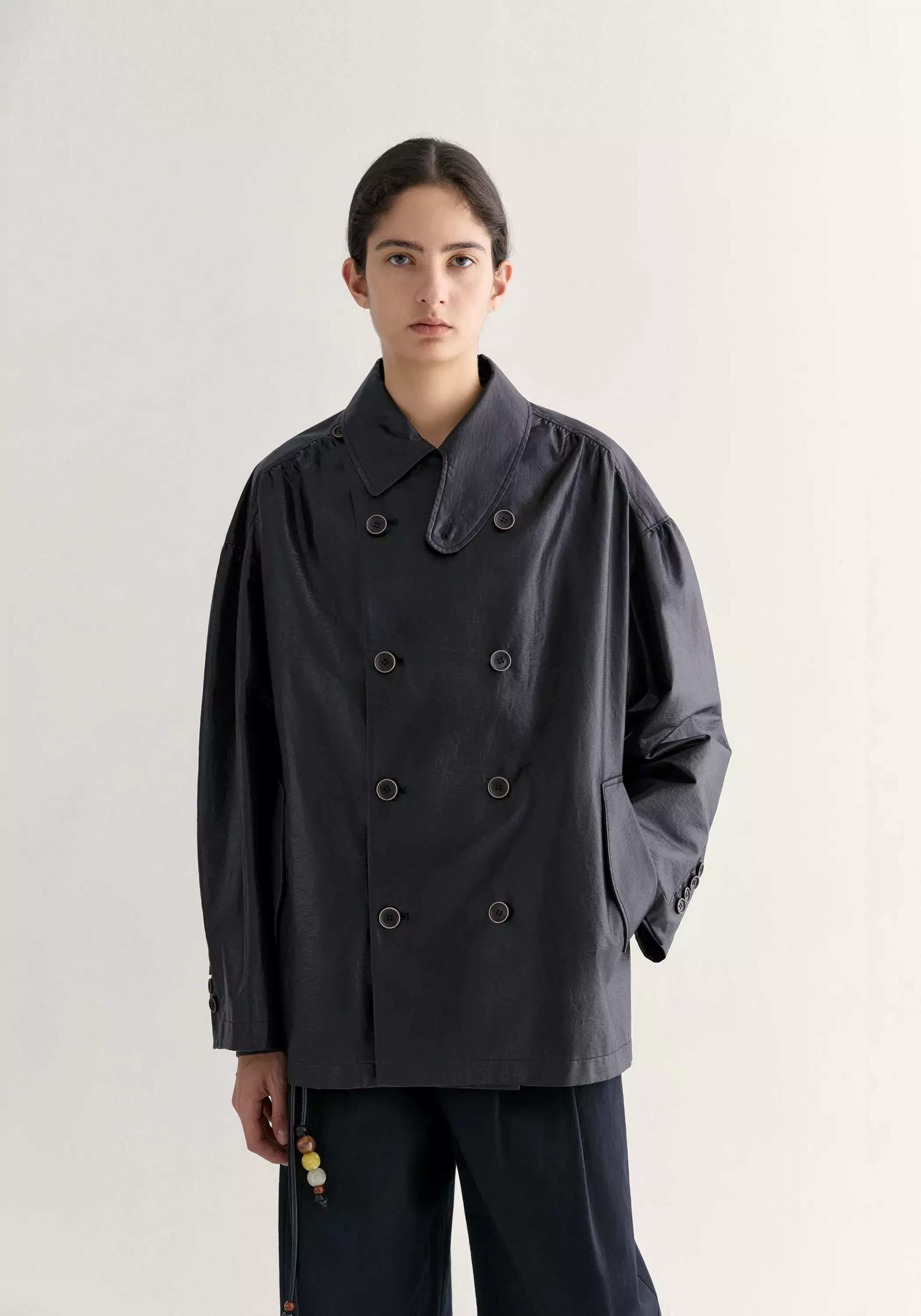 Coated Convertible-collar Short Trench - Image 3