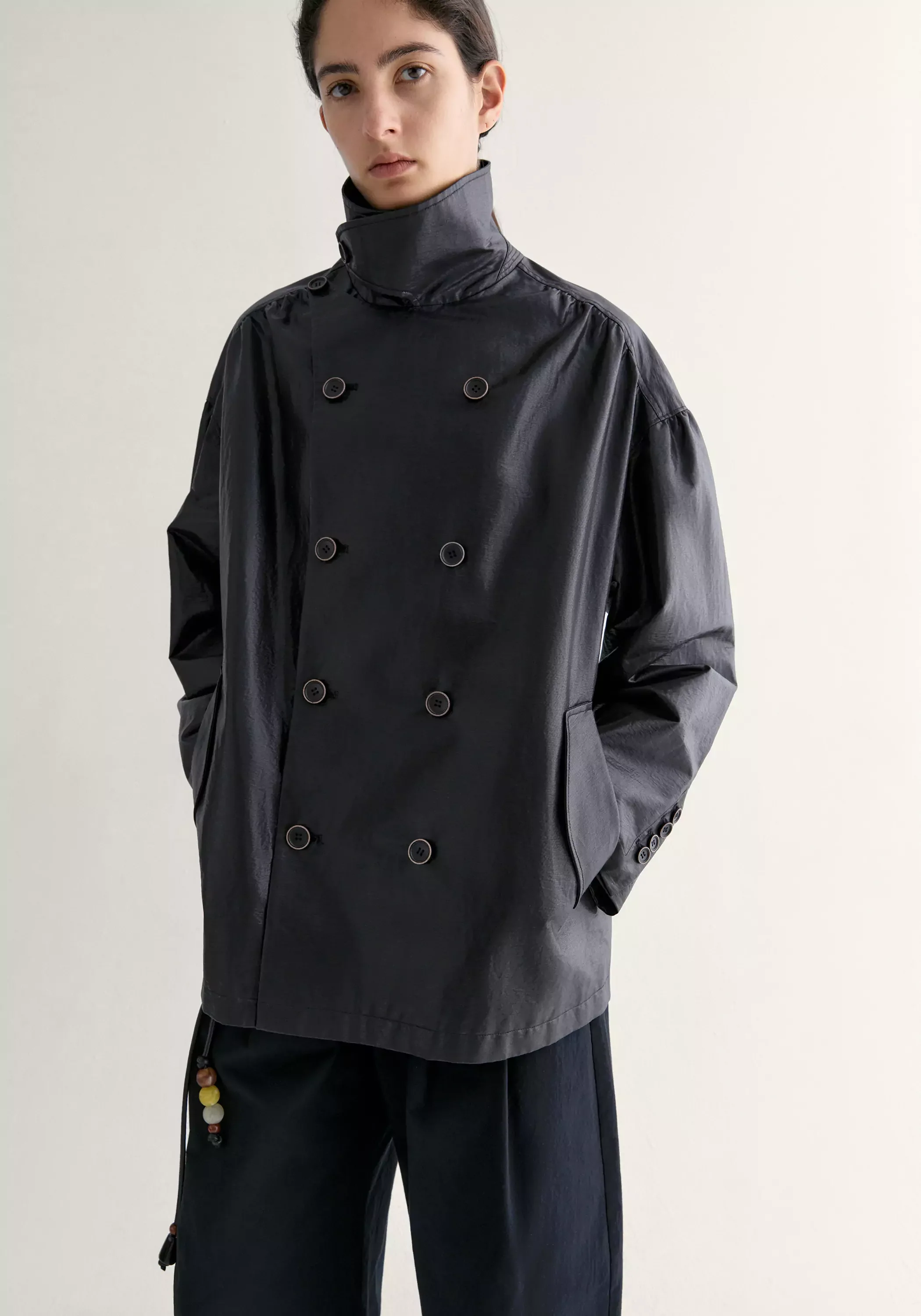 Coated Convertible-collar Short Trench - Image 8