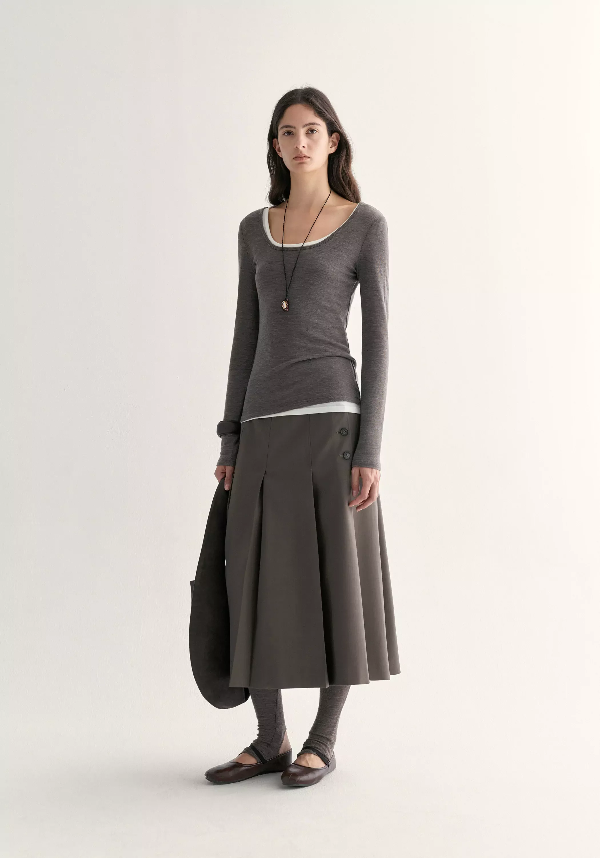 Merino Wool Pleated Skirt - Image 3