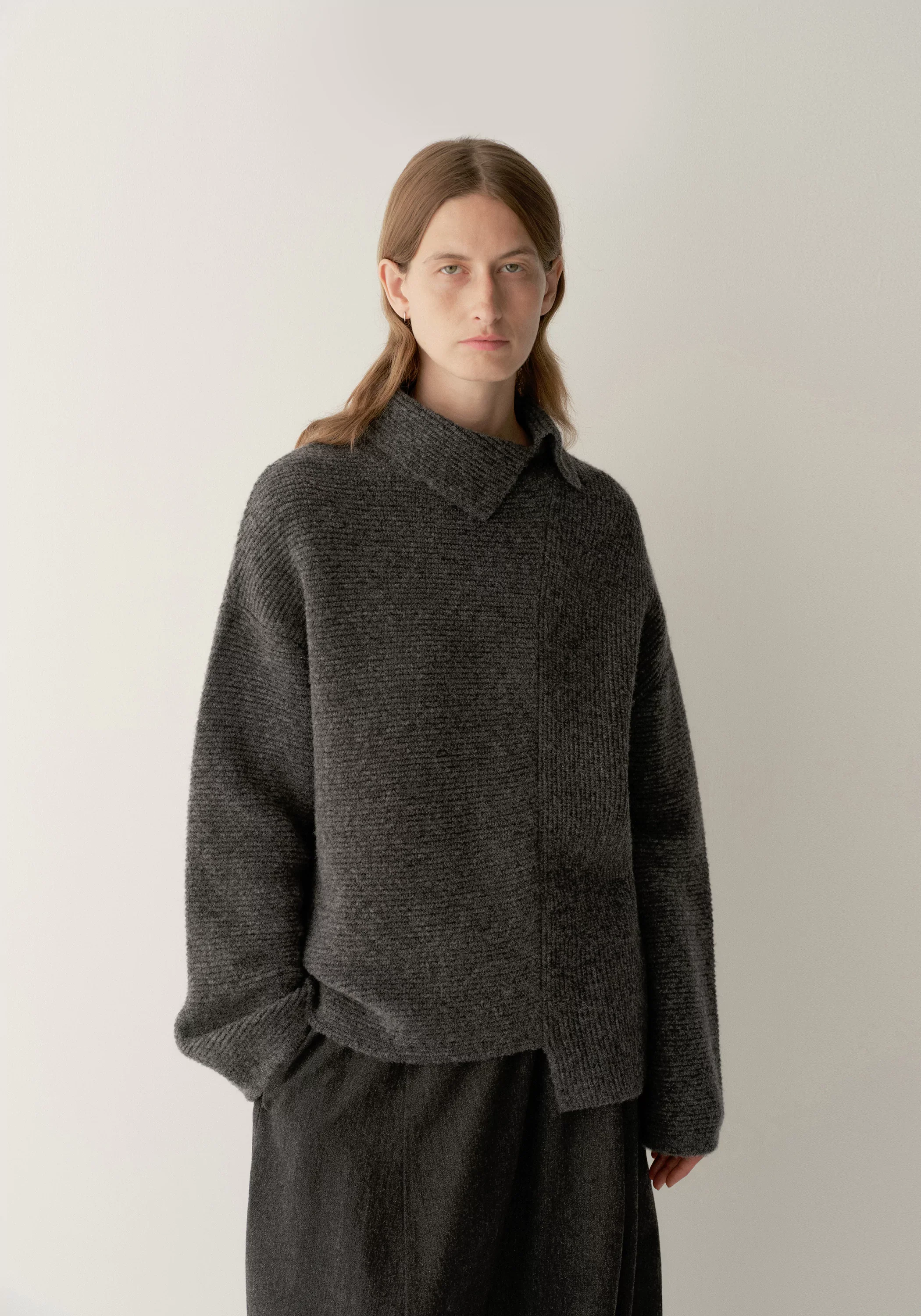 Merino Wool Asymmetrical Textured Sweater