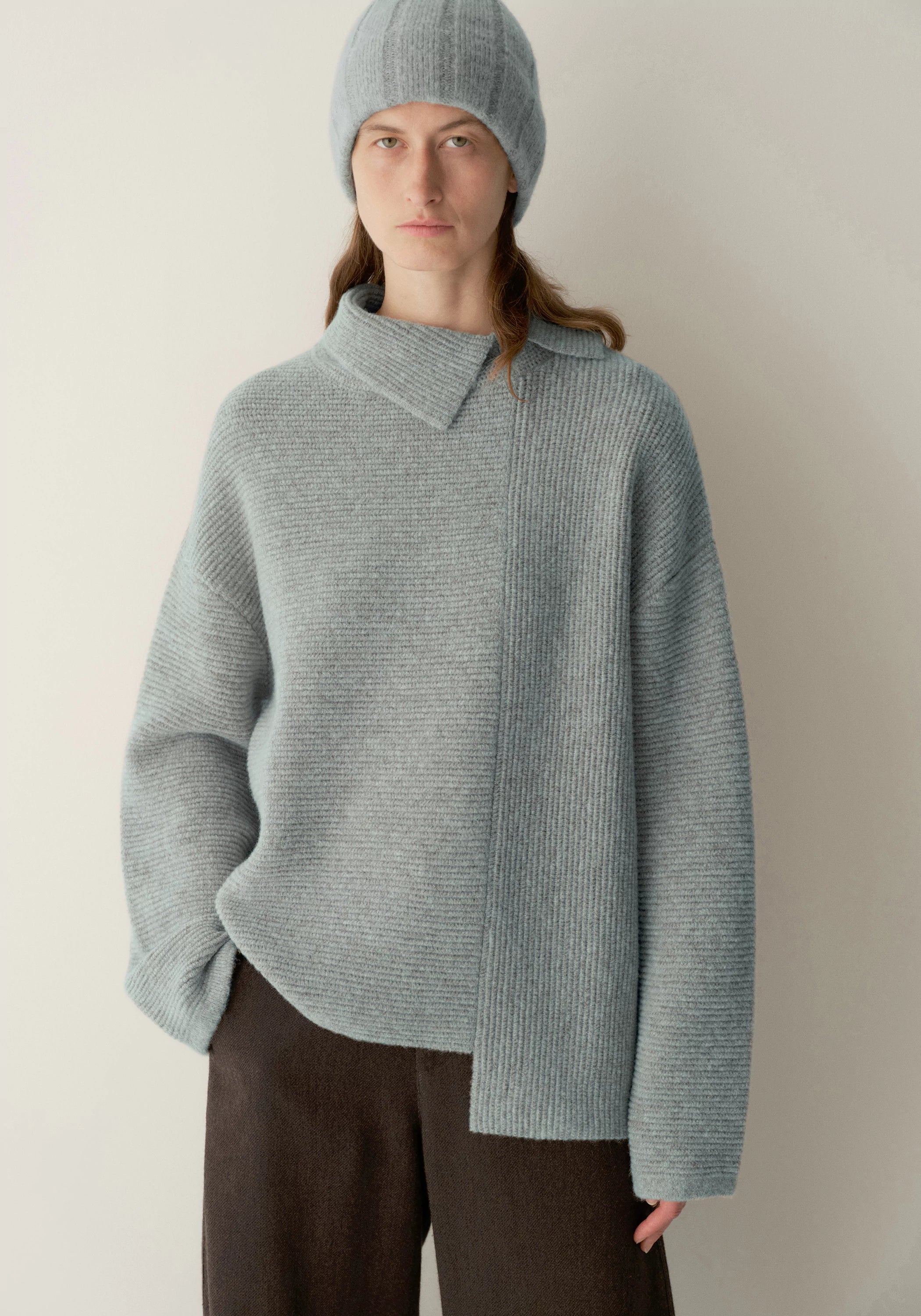 Merino Wool Asymmetrical Textured Sweater - Image 14