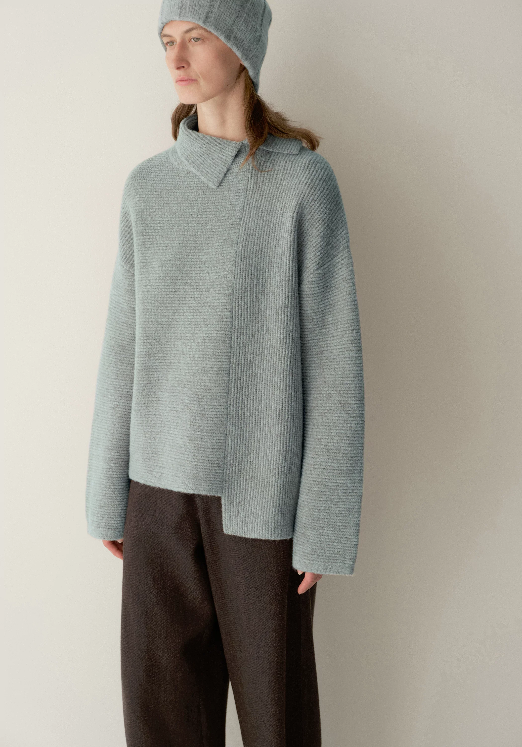 Merino Wool Asymmetrical Textured Sweater - Image 15