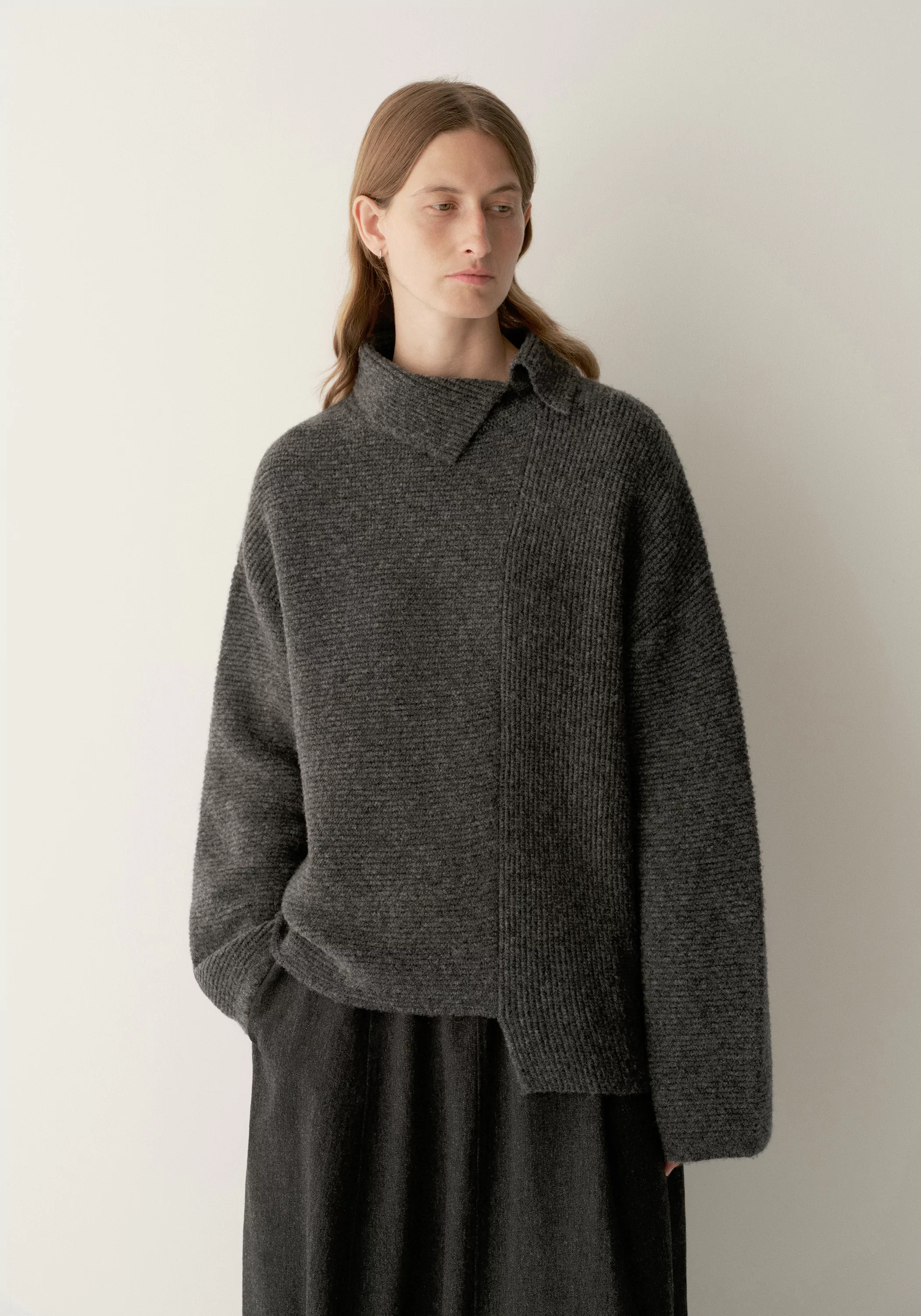 Merino Wool Asymmetrical Textured Sweater - Image 5