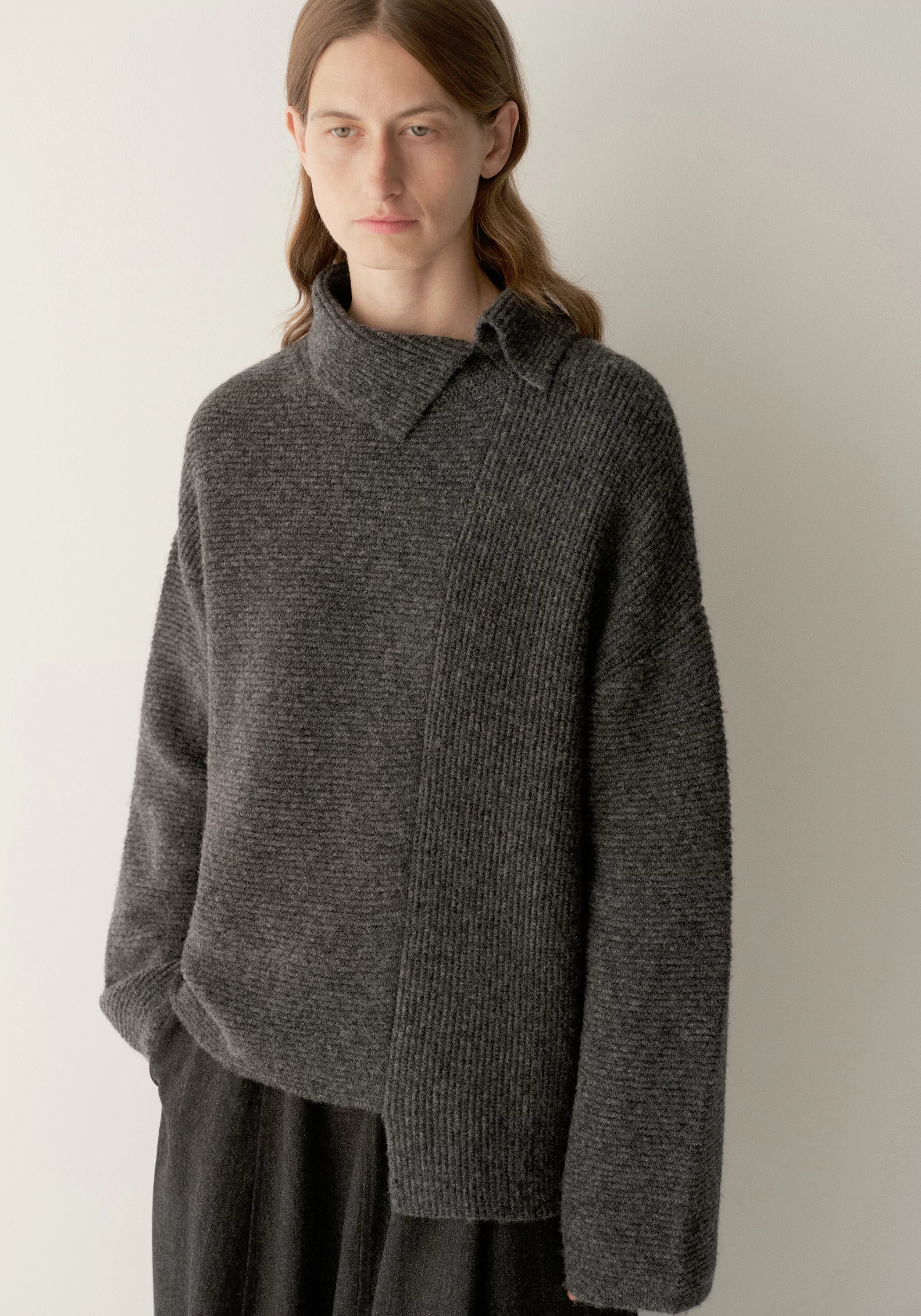 Merino Wool Asymmetrical Textured Sweater - Image 6