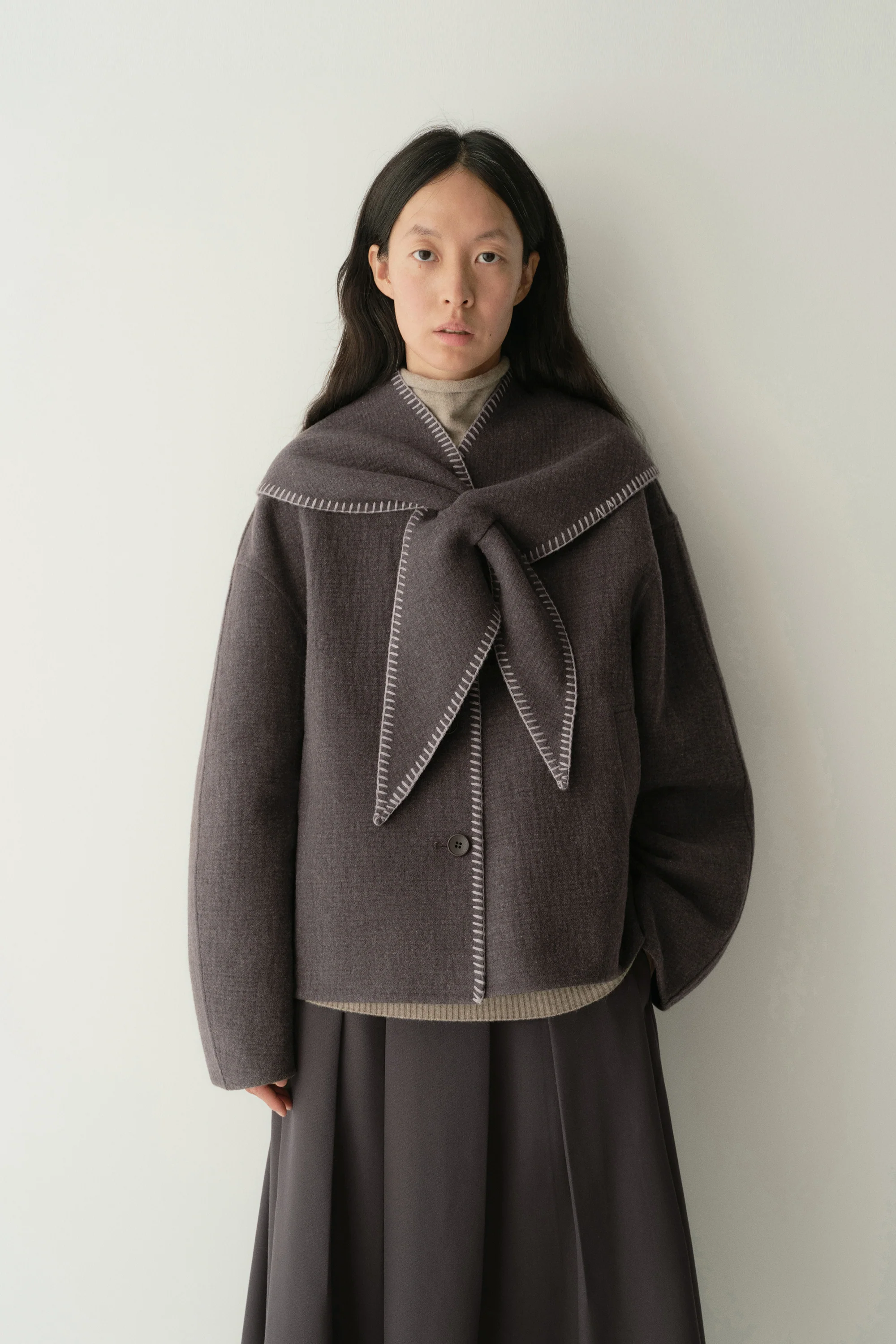 Scarf-detail Short Coat