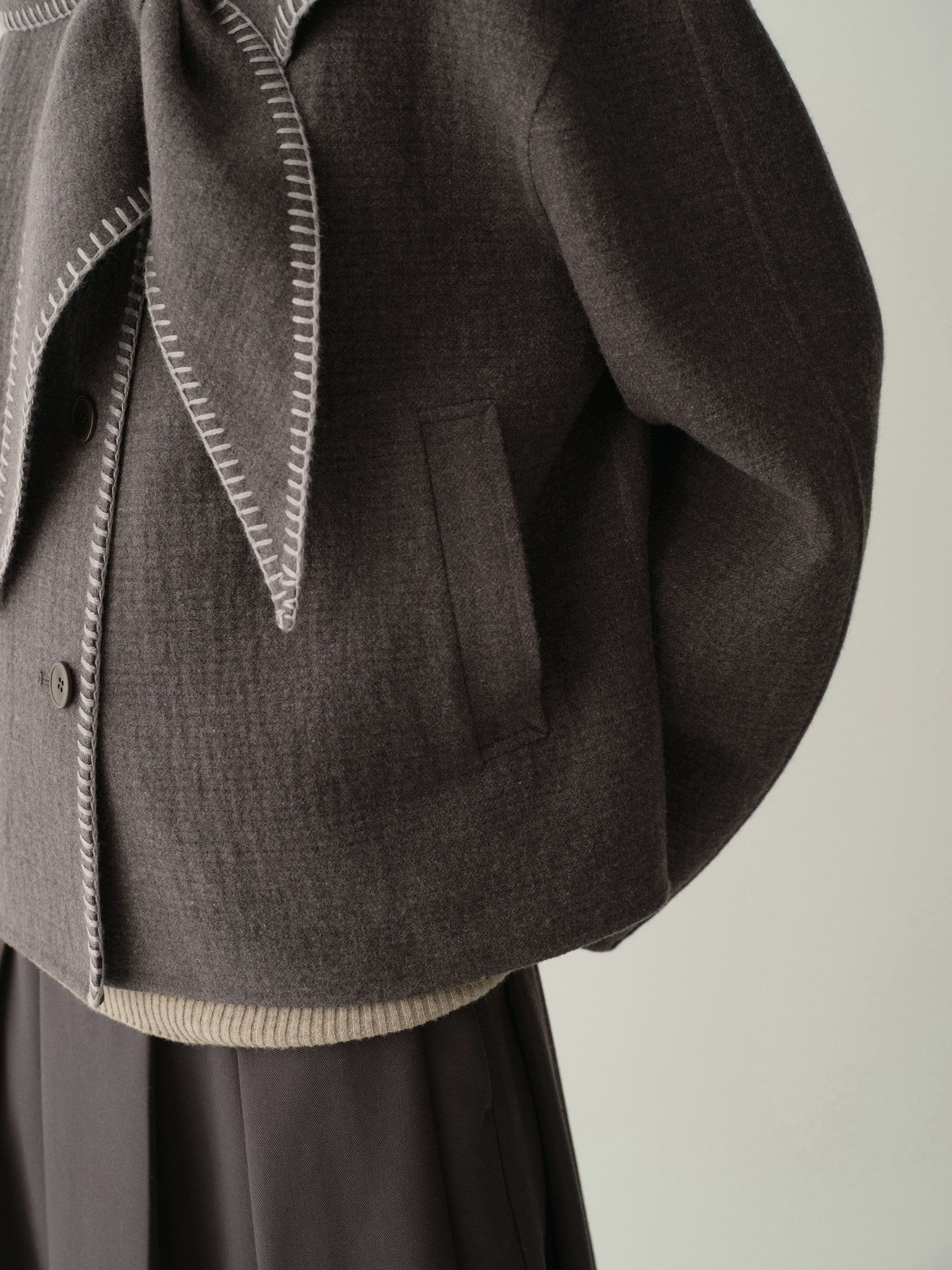Scarf-detail Short Coat - Image 10